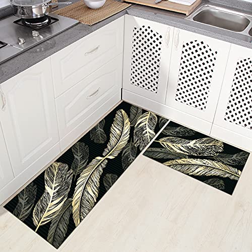 Non-Slip Kitchen Mat Set - Soft Feather Design Anti-Fatigue Floor Rug for Cooking & Dishwashing - Perfect for Kitchens, Pantries & Laundry Rooms