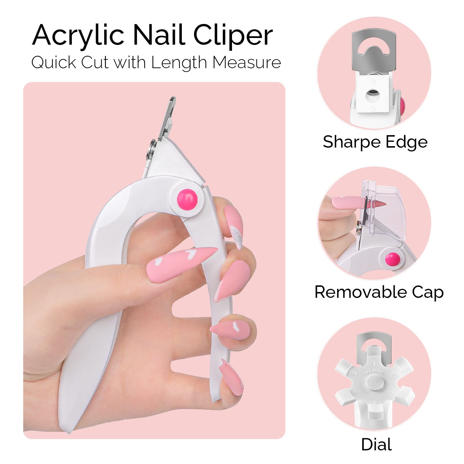 Professional Adjustable Stainless Steel Acrylic Nail Clippers Set with 5 Nail Files - Perfect for False Nail Art, Manicures & DIY Nail Projects at Home or Salon