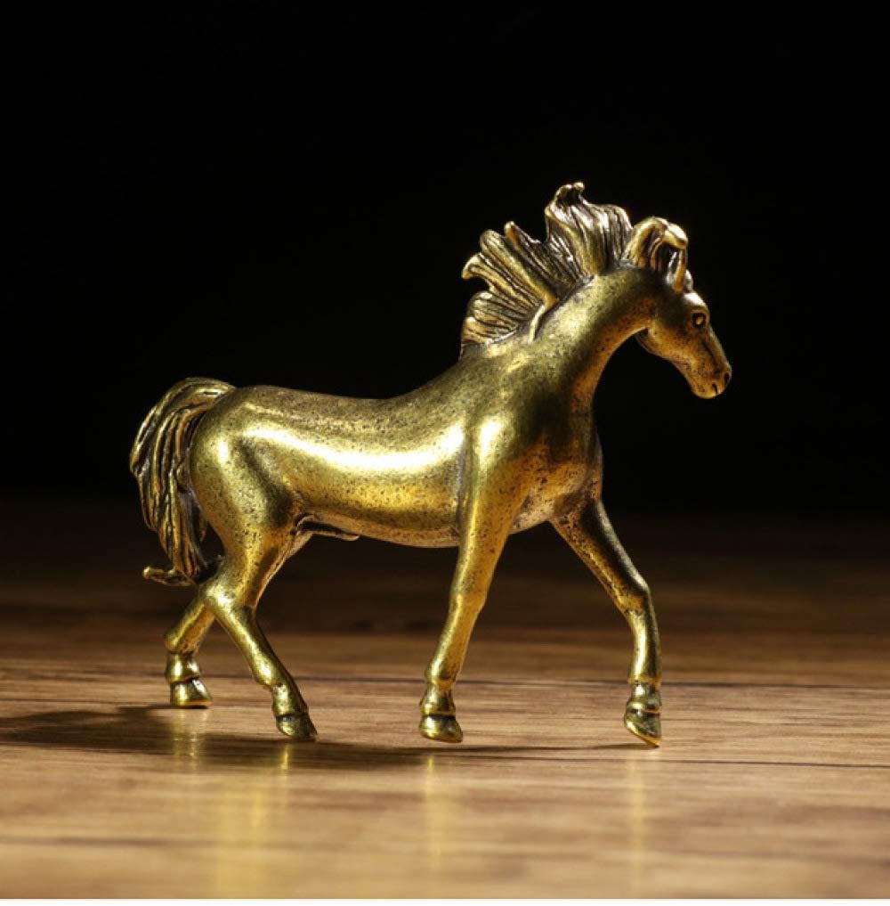 LILOVE Solid Pure Brass Horse Statue Sculpture - Handcrafted Office Desk Decor for Home & Office - Elegant Gift for Equestrian Lovers & Feng Shui Decor