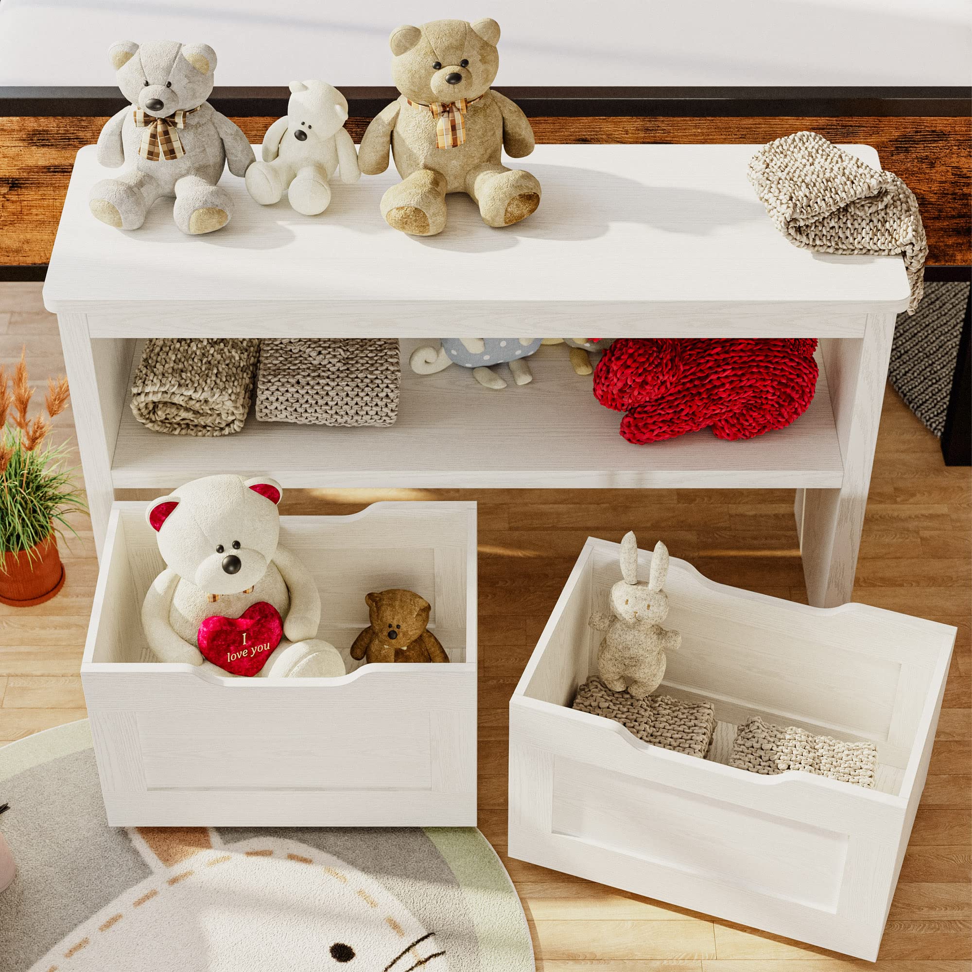 IRONCK Kids Toy Storage Organizer with 3 Drawers & Wheels, White Toy Box with Open Shelf for Nursery Playroom Bedroom - Perfect for Organizing Stuffed Animals, Legos & Kids Toys