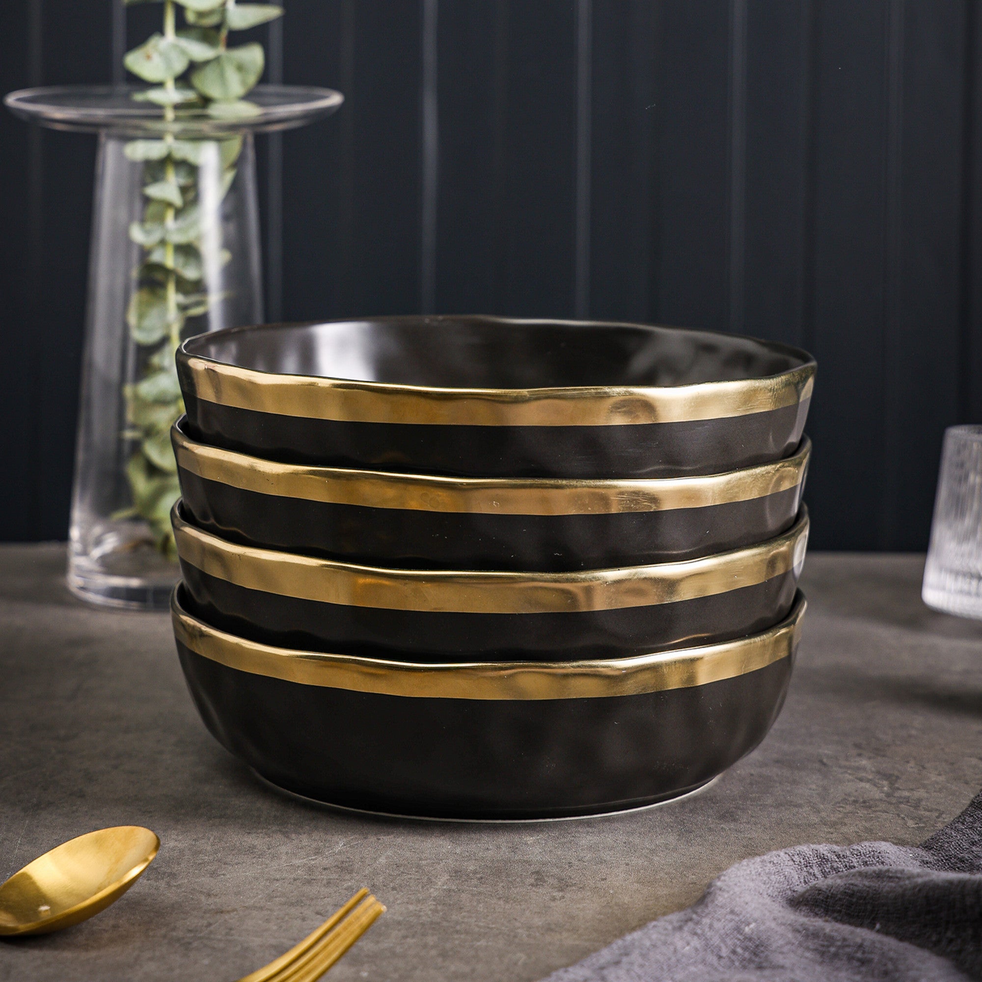 Florian Porcelain Pasta Bowl - Elegant Black Ceramic Dinnerware for Italian Cuisine | Perfect for Restaurants, Home Dining & Gifting