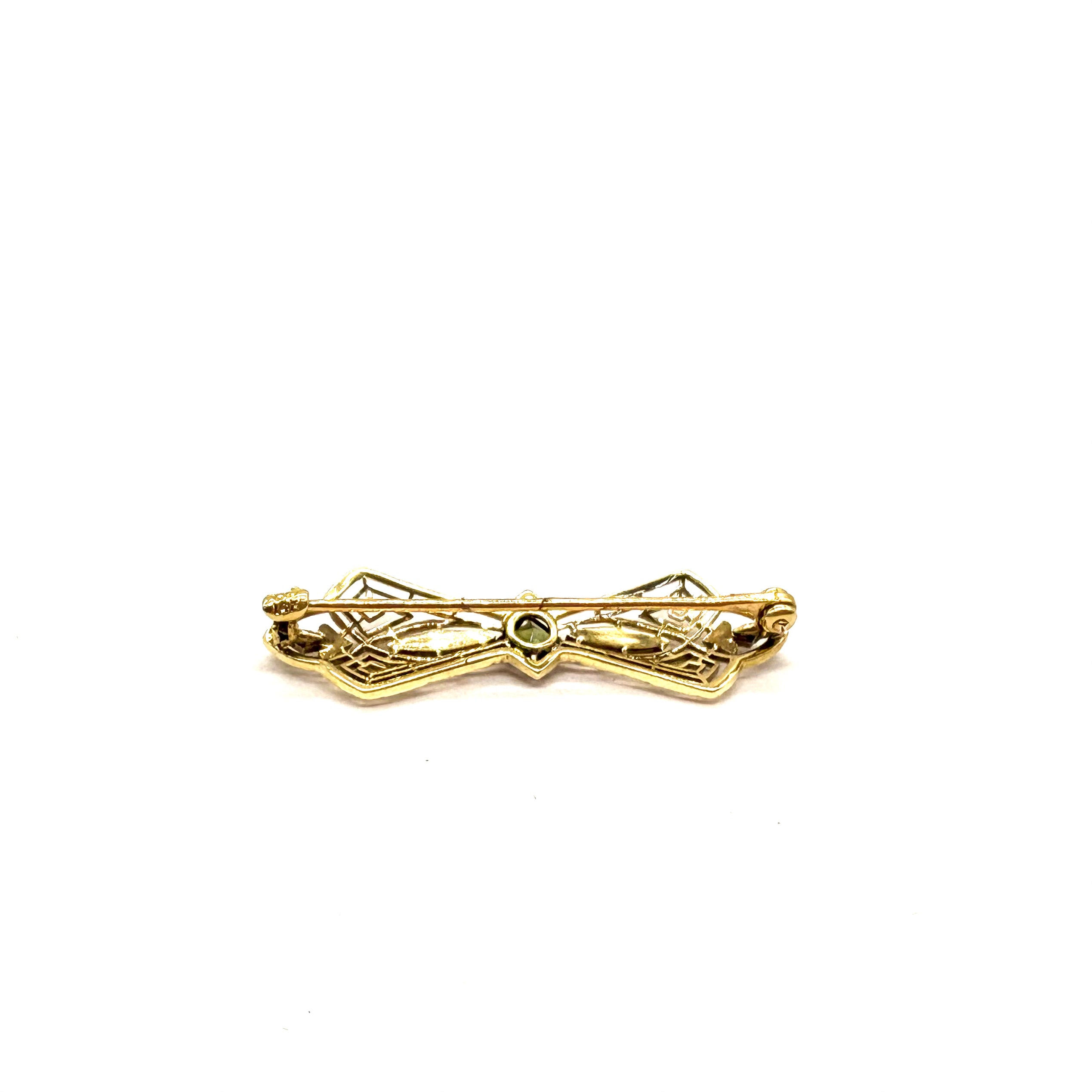 Vintage Yellow Gold Square Peridot Bow Pin Brooch - Elegant Jewelry for Women, Perfect for Weddings, Parties & Special Occasions