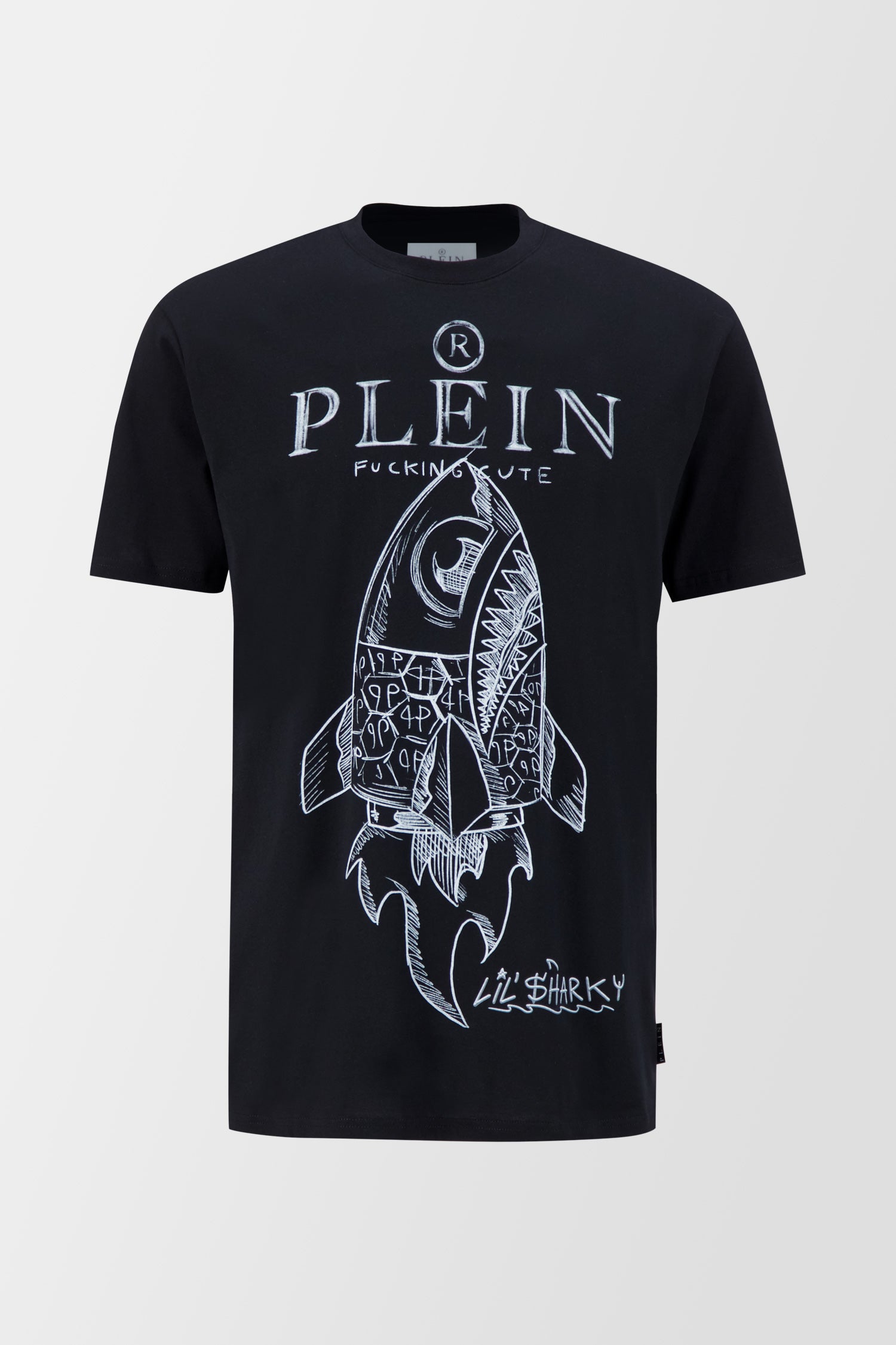 Philipp Plein Black Round Neck Short Sleeve Lil' $hark T-Shirt for Men - Stylish Casual Streetwear for Everyday Wear & Outings