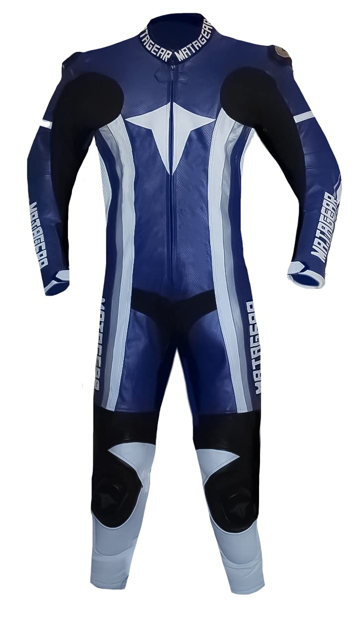 CE Approved Ballistic One Piece Motorcycle Racing Suit - Blue Leather Track Suit with Full Protection (Size S) | Perfect for Track Racing, Motorcycle Enthusiasts & High-Speed Riding
