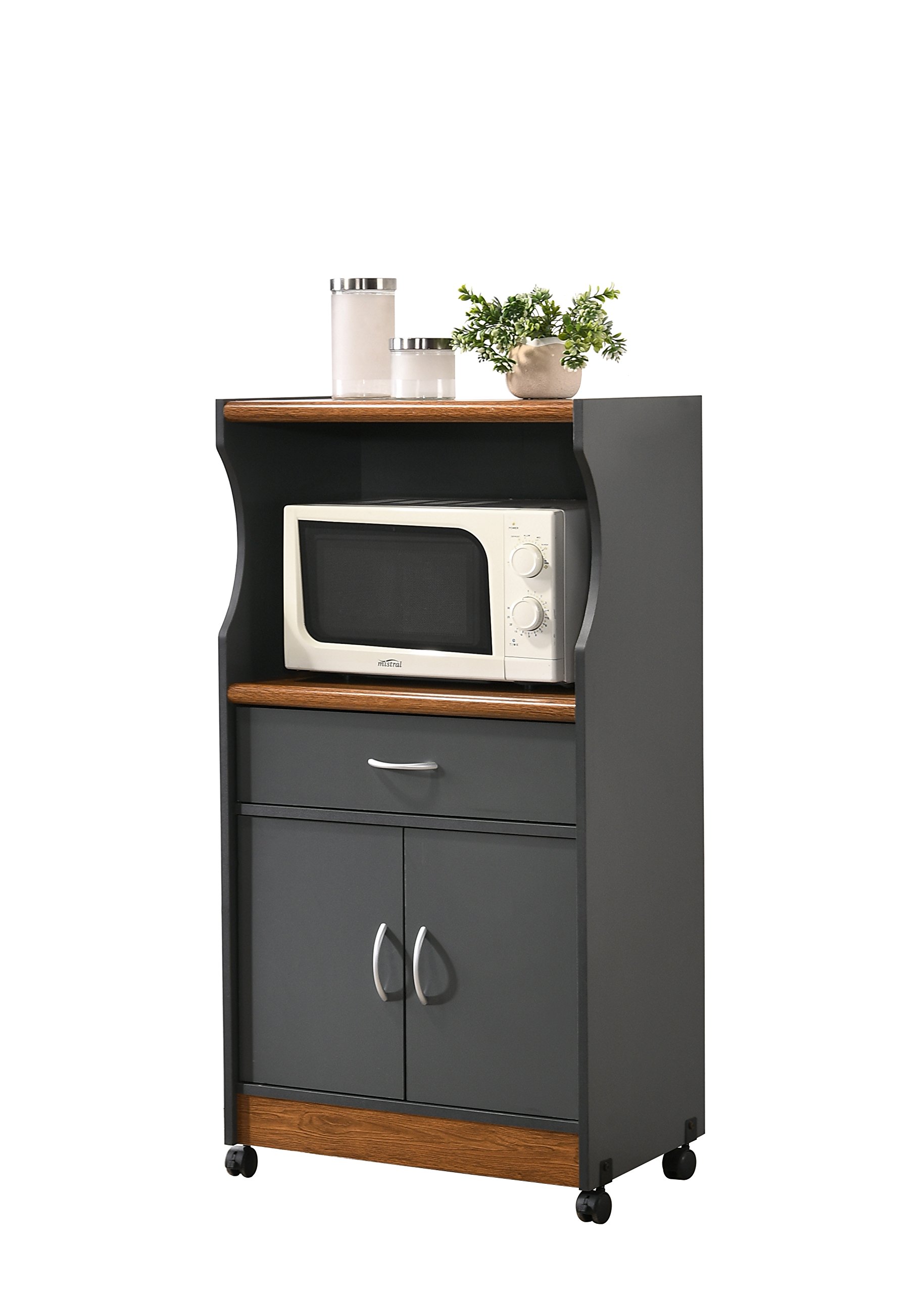 HODEDAH Microwave Cart with Storage - 1 Drawer, 2 Doors & Shelf - Compact Kitchen Organizer for Small Spaces - Grey Oak Finish - Perfect for Apartments, Dorms & Office Break Rooms