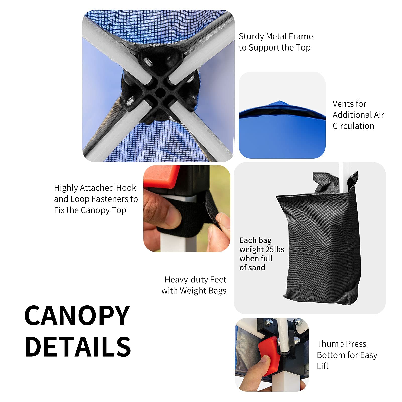 Tangkula 6.6' x 6.6' Outdoor Pop-Up Canopy Tent - Adjustable Height Instant Shelter with Carry Bag & 4 Weight Bags - Portable Sun Shade for Camping, Beach, Picnics, Parties, and Backyard Events (Blue)