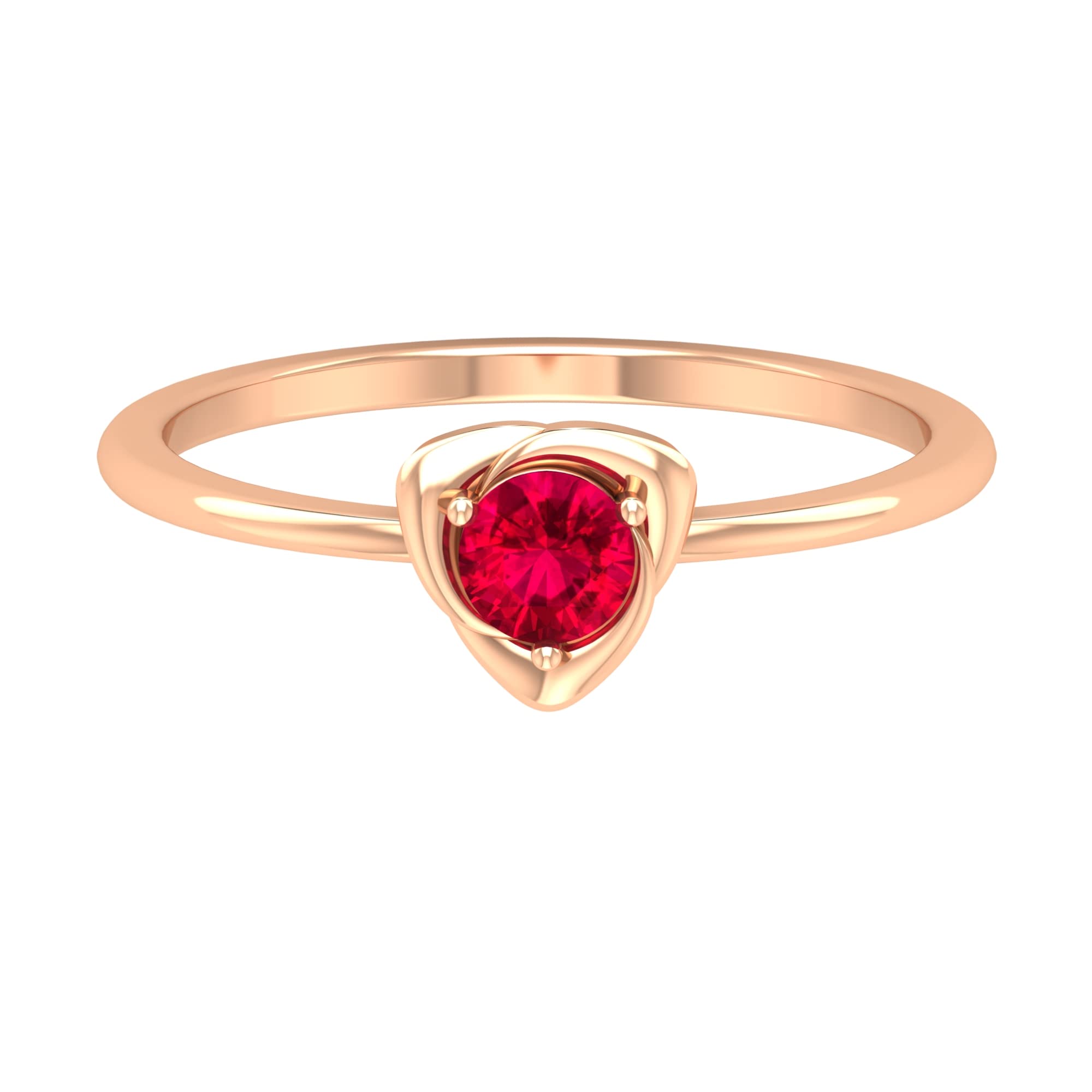 0.25 CT Natural Ruby Solitaire Ring - 4MM Round Cut Genuine Ruby Engagement Ring for Women - 14K Solid Gold Minimalist Flower Ring - July Birthstone Jewelry Gift for Anniversary, Valentine's Day & Special Occasions