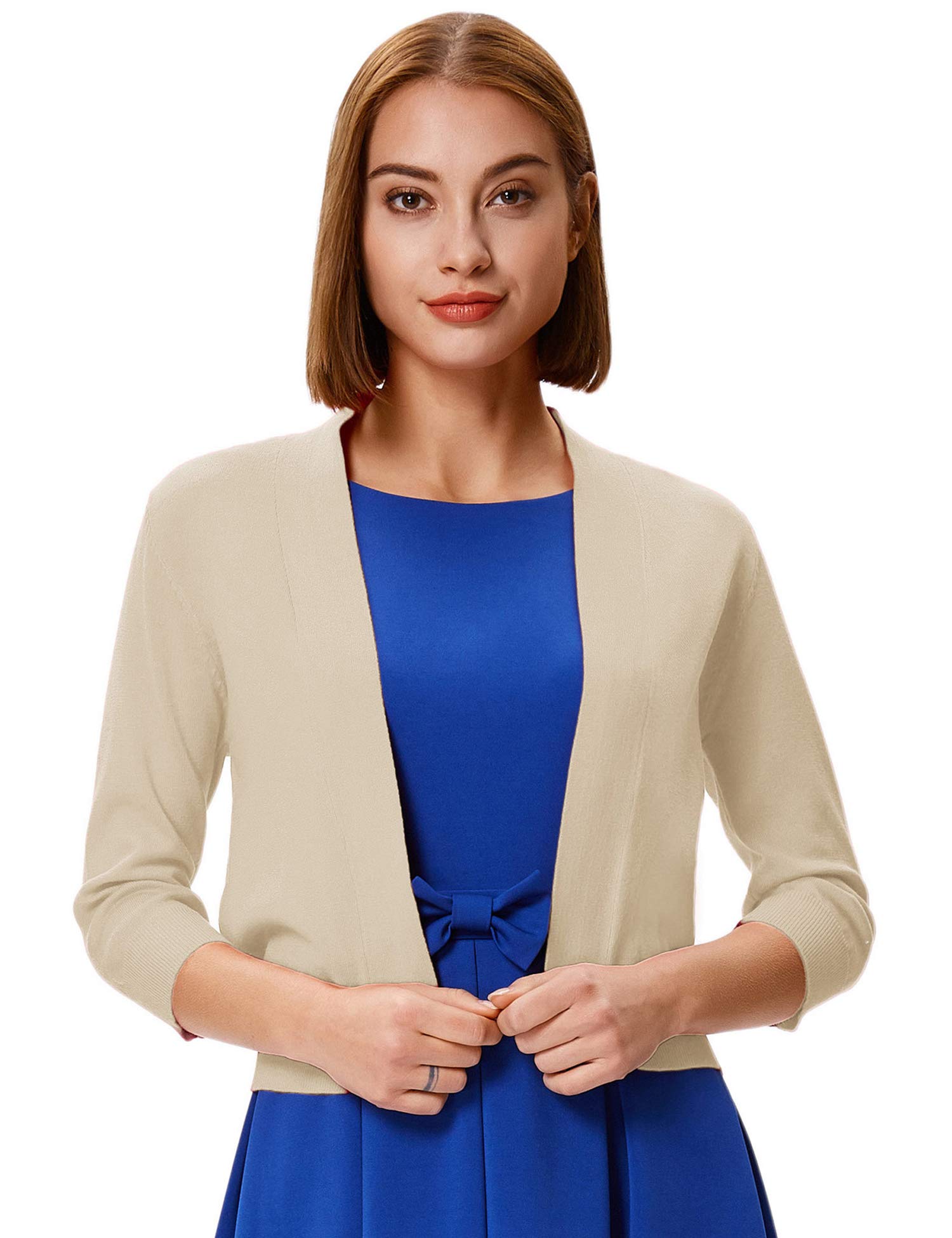 GRACE KARIN Women's 3/4 Sleeve Cropped Cardigan Sweater - Open Front Knit Shrug Bolero for Casual Outfits & Office Wear