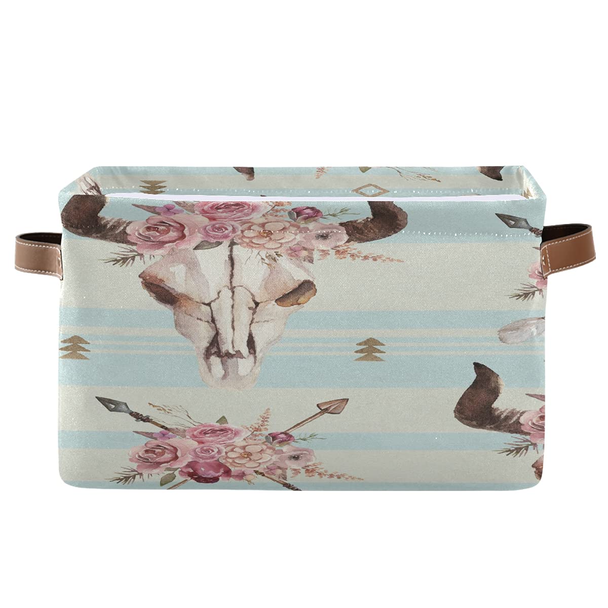 Collapsible Storage Bin Cube with Floral Flower & Cow Skull Design - 2 Pack Foldable Laundry Basket Hamper for Clothes, Toys & Home Organization - Perfect for Pantry, Nursery, Home Office & Shelves
