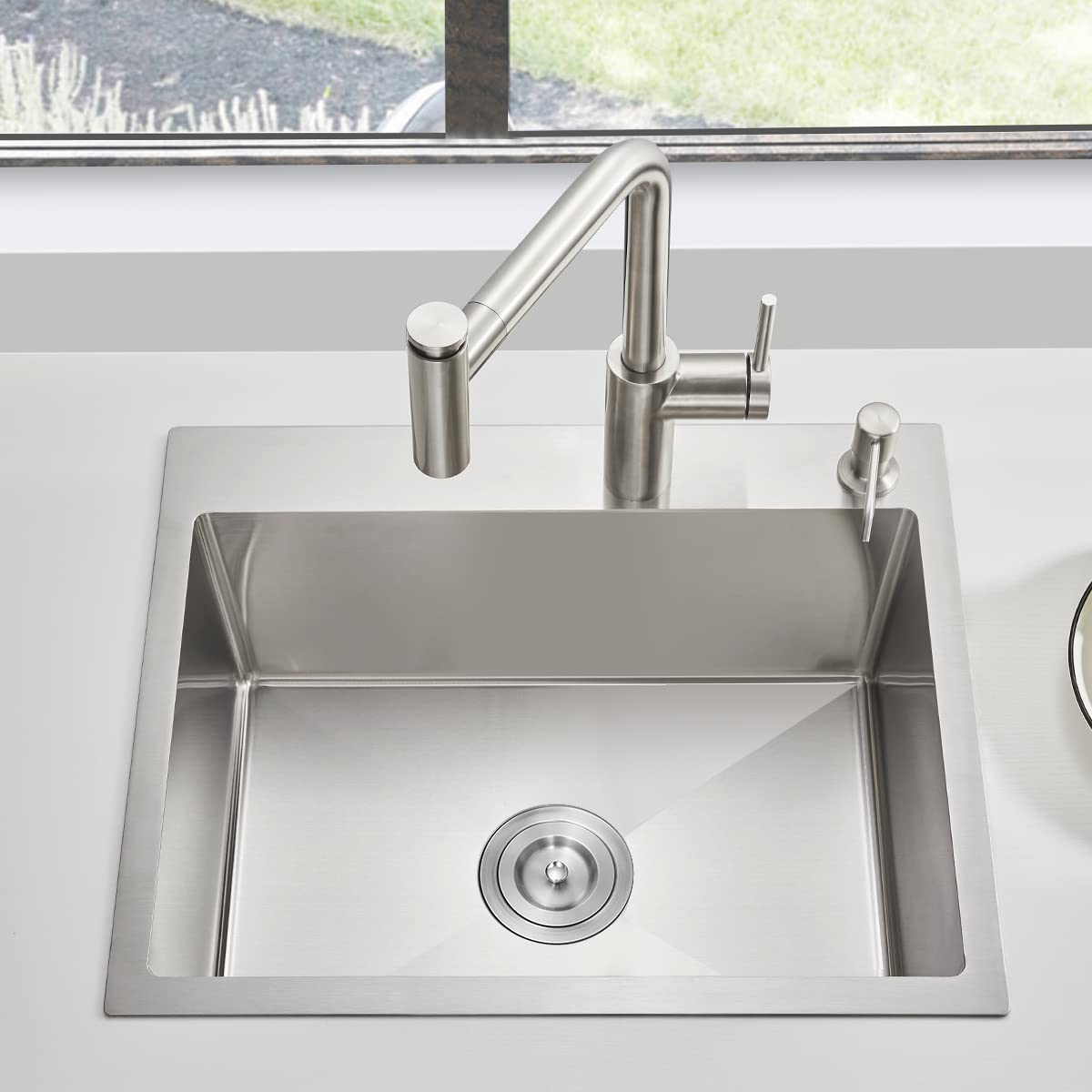 20 Inch Drop-in Kitchen Sink Stainless Steel - Topmount Single Bowl 9-Inch Deep Handmade Overmount Bar Sink with Strainer - Perfect for Modern Kitchens, Restaurants & Bars
