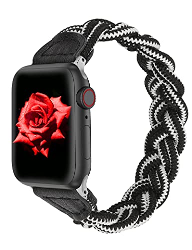 Stretchy Braided Solo Loop Band for Apple Watch 38mm 40mm 41mm 42mm 44mm 45mm 49mm - Slim Elastic Woven Bracelet Compatible with iWatch Series 8/7/6/5/4/3/2/1 & SE - Perfect for Workouts, Running & Everyday Wear