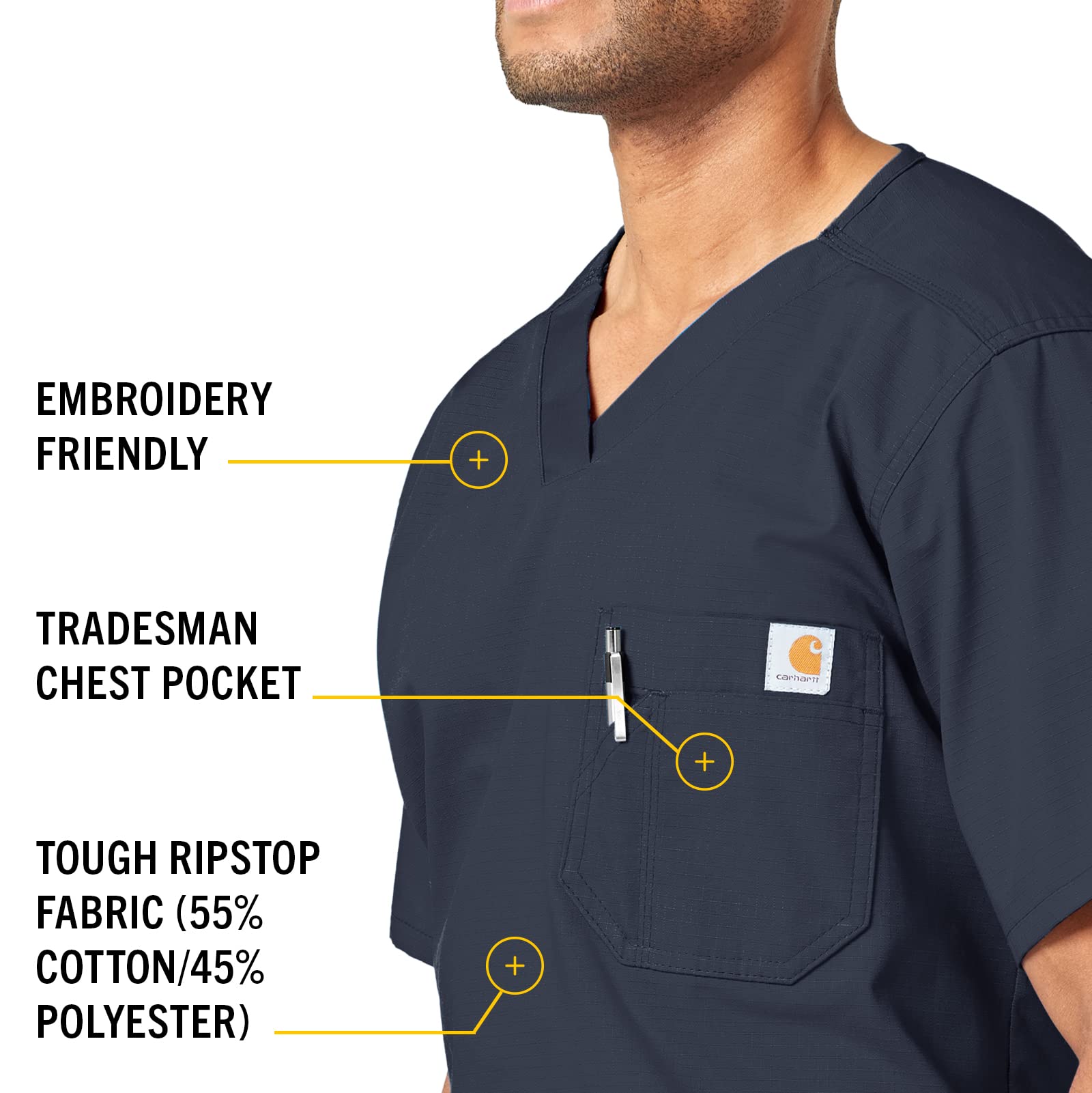 Carhartt Men's Ripstop Utility Scrub Top - Durable Workwear for Medical Professionals & Healthcare Workers - Perfect for Hospitals, Clinics & Nursing Shifts