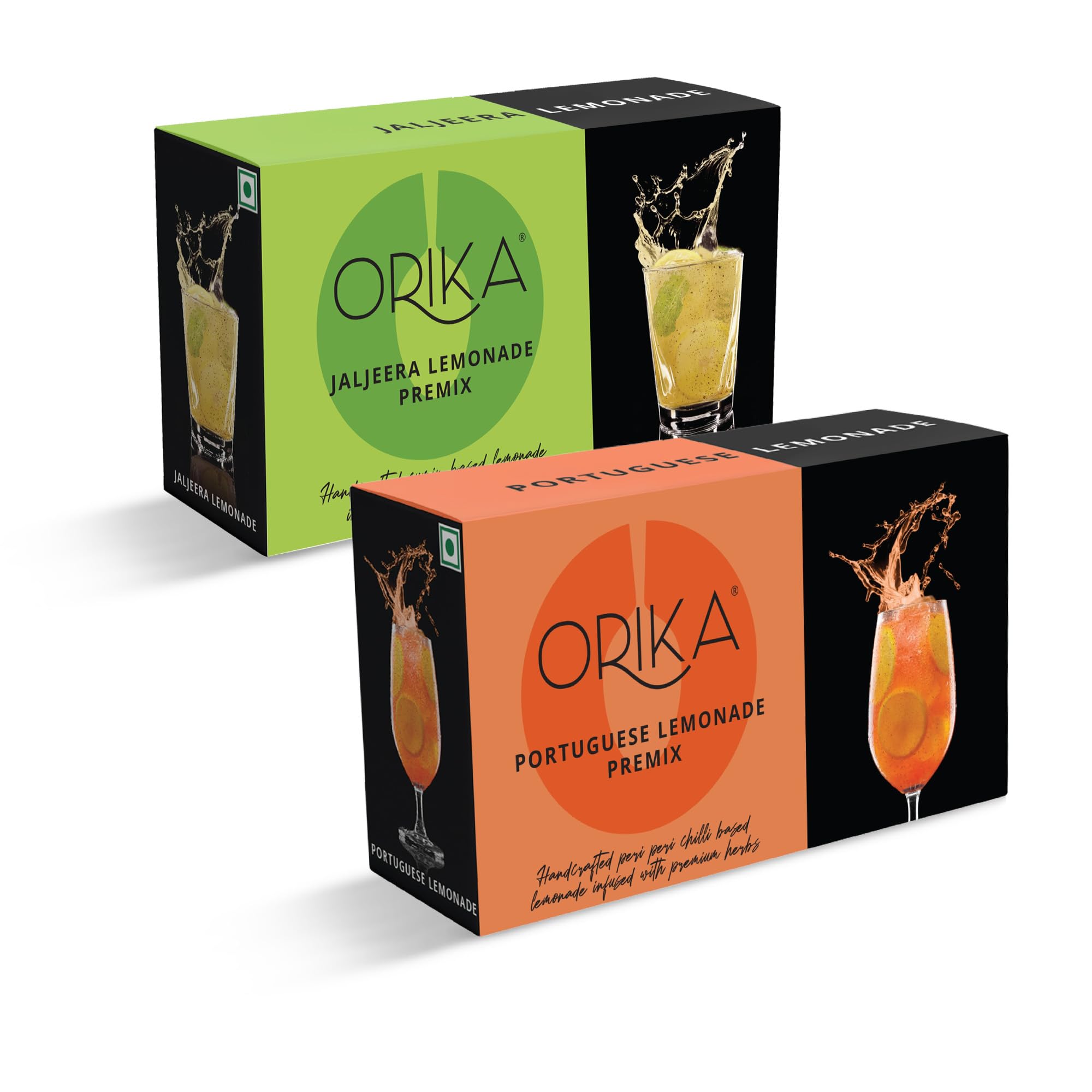 Orika Jaljeera & Portuguese Lemonade Instant Drink Mix Combo - 20 Sachets (10 Each Flavor) 380g | Premium Herbal Infusion | Handcrafted Refreshing Summer Beverage Powder | Perfect for Parties, Picnics & Hot Weather Hydration