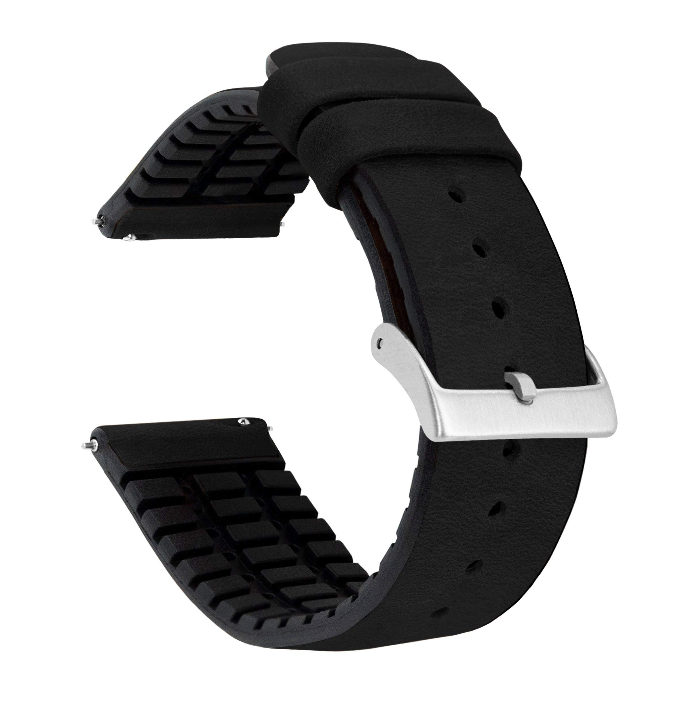 BARTON Leather Rubber Hybrid Watch Straps - Quick Release 18-22mm for Casual & Dress Watches