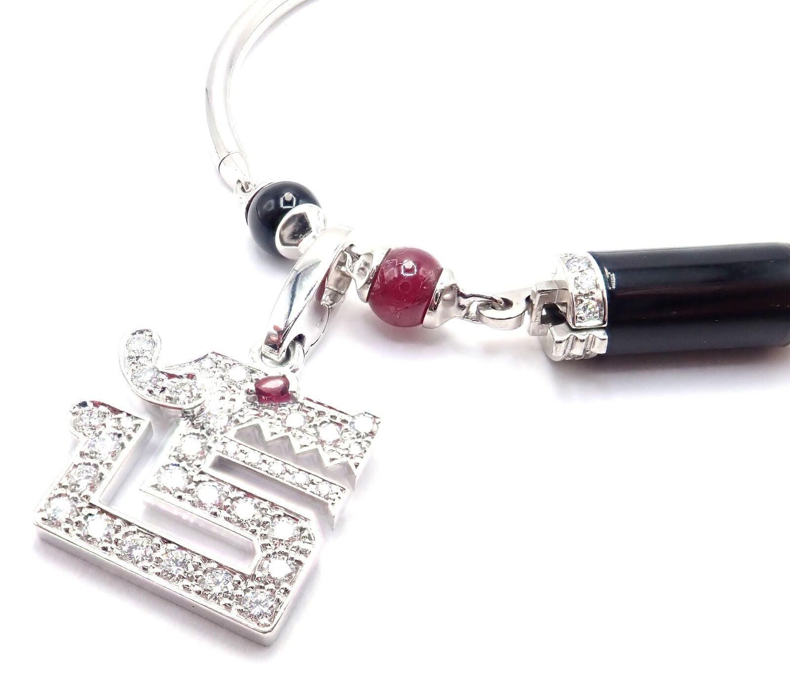 Cartier Le Baiser Du Dragon 18k Gold Diamond Ruby Onyx 2 Charms Bangle Bracelet - Luxury Jewelry for Women, Perfect for Gifts, Weddings & Special Occasions