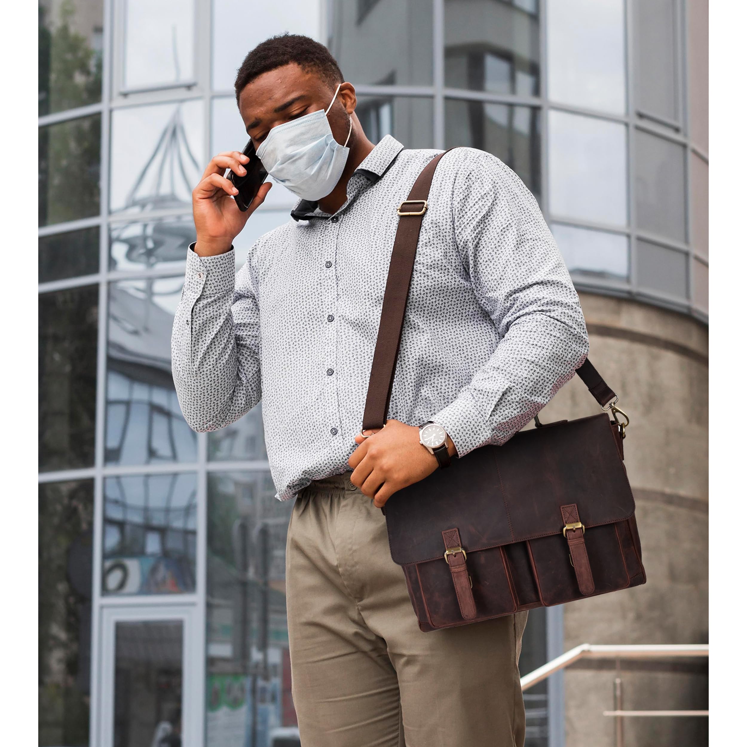 Premium Genuine Oak Leather Messenger Bag for Men & Women - Stylish Laptop Briefcase with Adjustable Shoulder Strap - Perfect for Office, College, Business Travel & Daily Commute