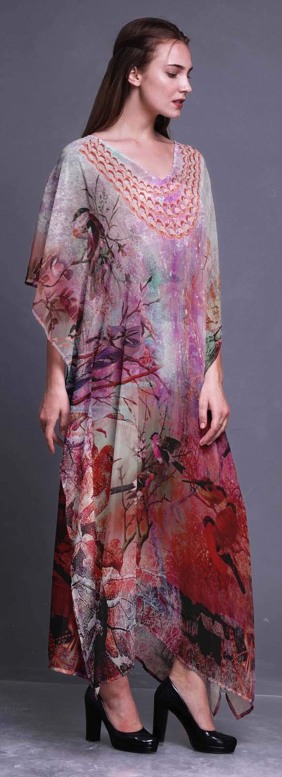 Plus Size Women's Summer Kaftan Dress - Flowy Beach Cover Up, Kimono Style Lounge Wear, Boho Maxi Dress for Vacation, Poolside, and Relaxing at Home