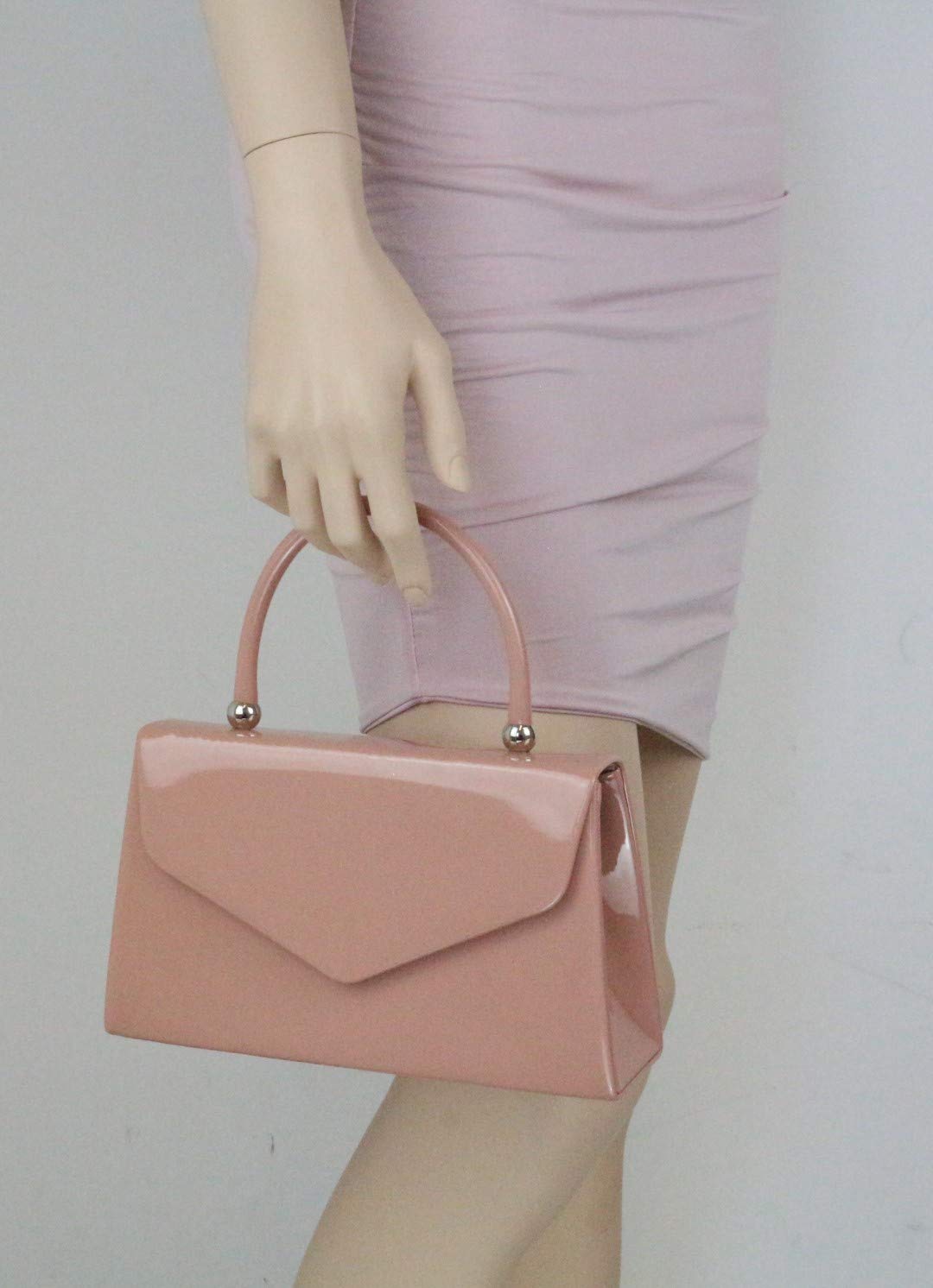 Stylish Women's Patent Leather Clutch Bag - Small Evening Purse in Pink & Nude Colors for Parties, Weddings & Formal Events
