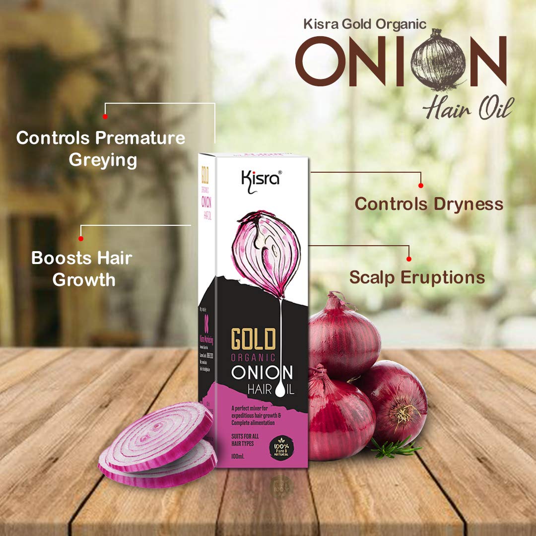 Kisra Gold Organic Onion Hair Oil & Shampoo Set - 100ml Each for Hair Growth & Scalp Care | Ultimate Hair Treatment Kit for Dry, Damaged Hair - Perfect for Daily Nourishment & Styling