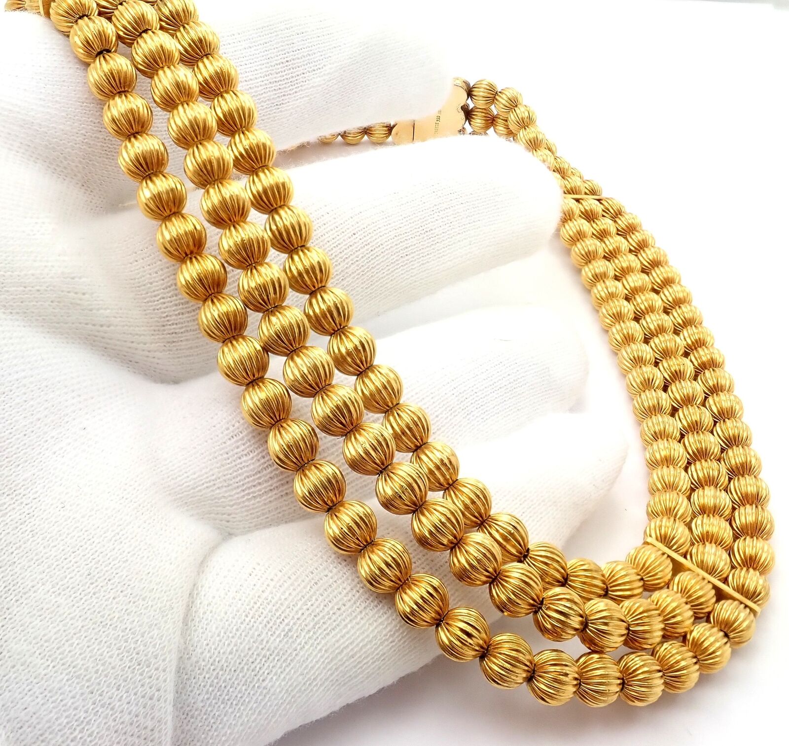 Vintage Ilias Lalaounis 18k Yellow Gold Carved Bead Ball Necklace - Elegant Estate Jewelry for Women, Perfect for Weddings, Parties & Special Occasions