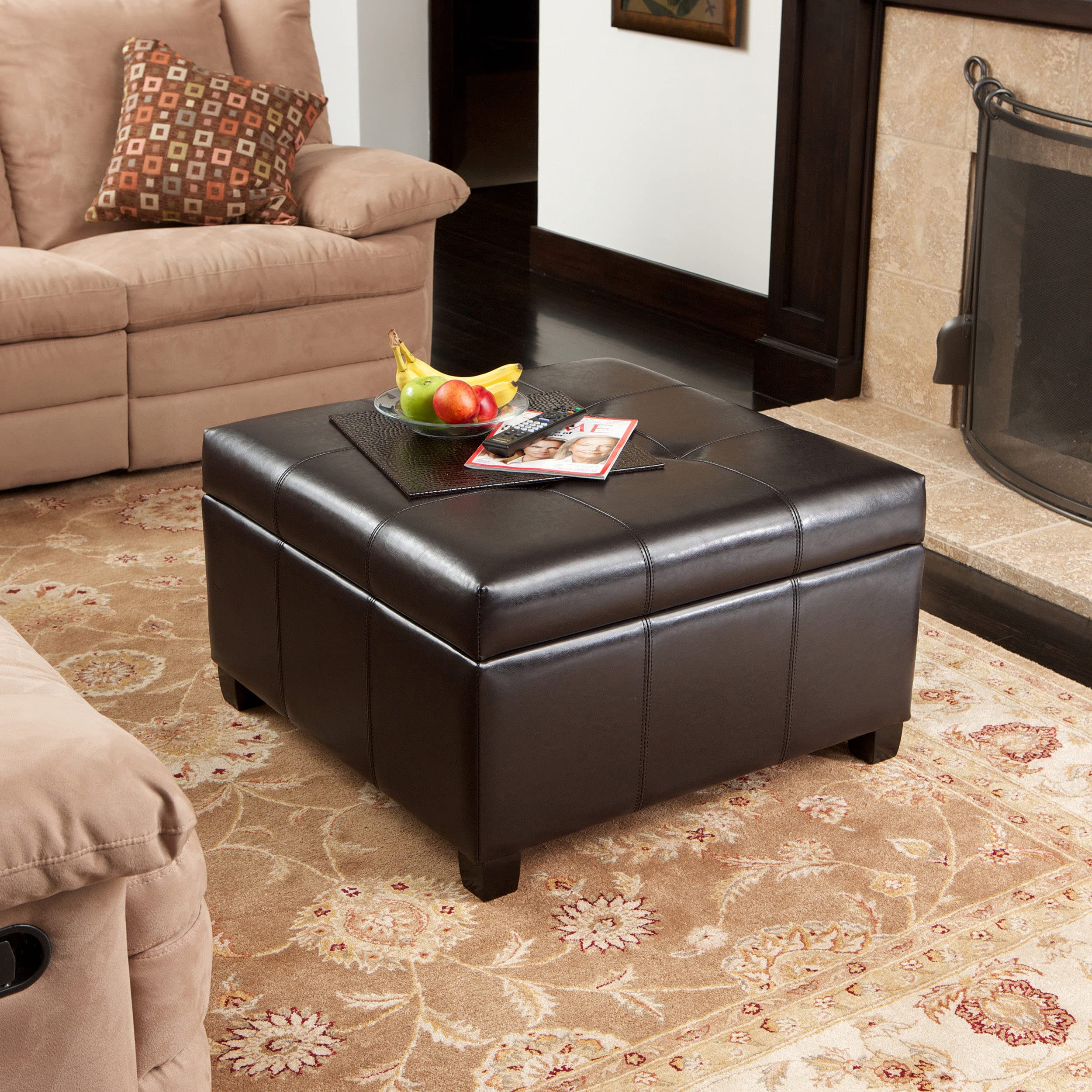 Christopher Knight Home Richmond Bonded Leather Storage Ottoman, Espresso - Stylish Footrest & Hidden Storage for Living Room, Bedroom & Office