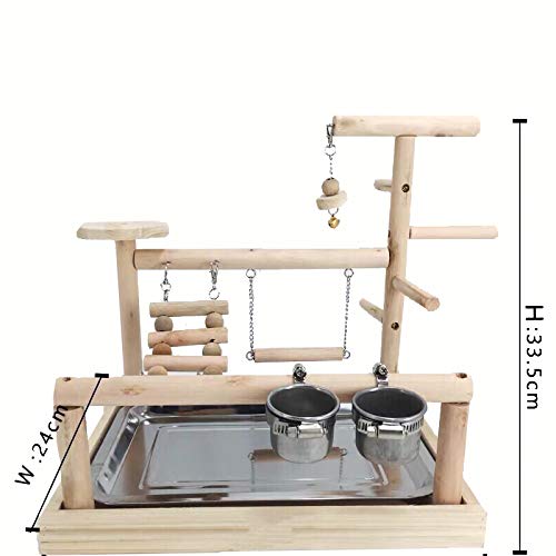 Premium Wooden Parrot Playstand with Ladder, Feeder Cups & Toys - Bird Play Gym for Exercise & Fun - Perfect for Macaws, Cockatoos & Large Parrots - Indoor & Outdoor Bird Activity Center
