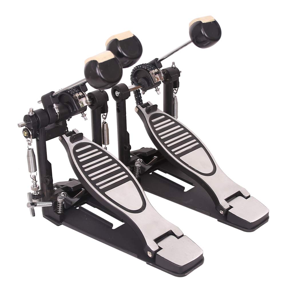 Professional Double Bass Drum Pedal with Chain Drive - Heavy Duty Double Kick Drum Pedal for Drum Set, Includes 3 Drum Beaters & Drum Key - Perfect for Rock, Metal & Live Performances