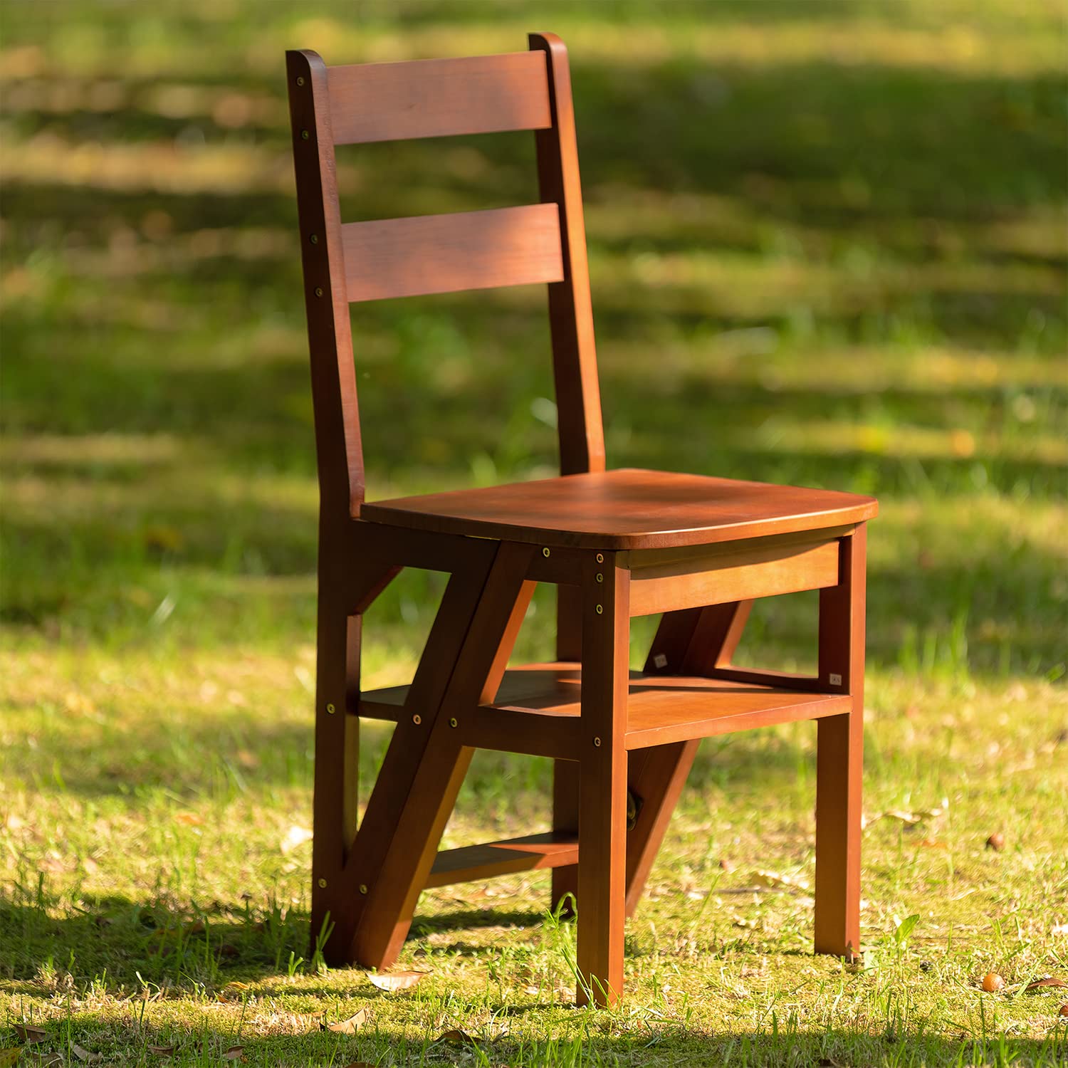 Portable Folding Chair with High Back & Solid Wood Frame - Multifunctional Outdoor Patio Chair for Dining, Living Room, Kitchen, Entryway - Perfect for Camping, Picnics, BBQs & Home Decor (Yellow Brown)