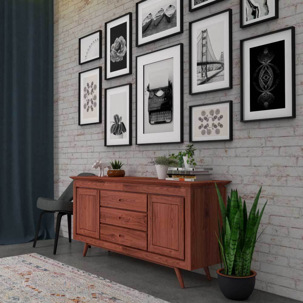 Irvette Teak Wood Buffet Hutch - Solid Wood Dining Room Storage Cabinet with Glass Doors | Perfect for Kitchen, Dining Room & Home Decor Organization
