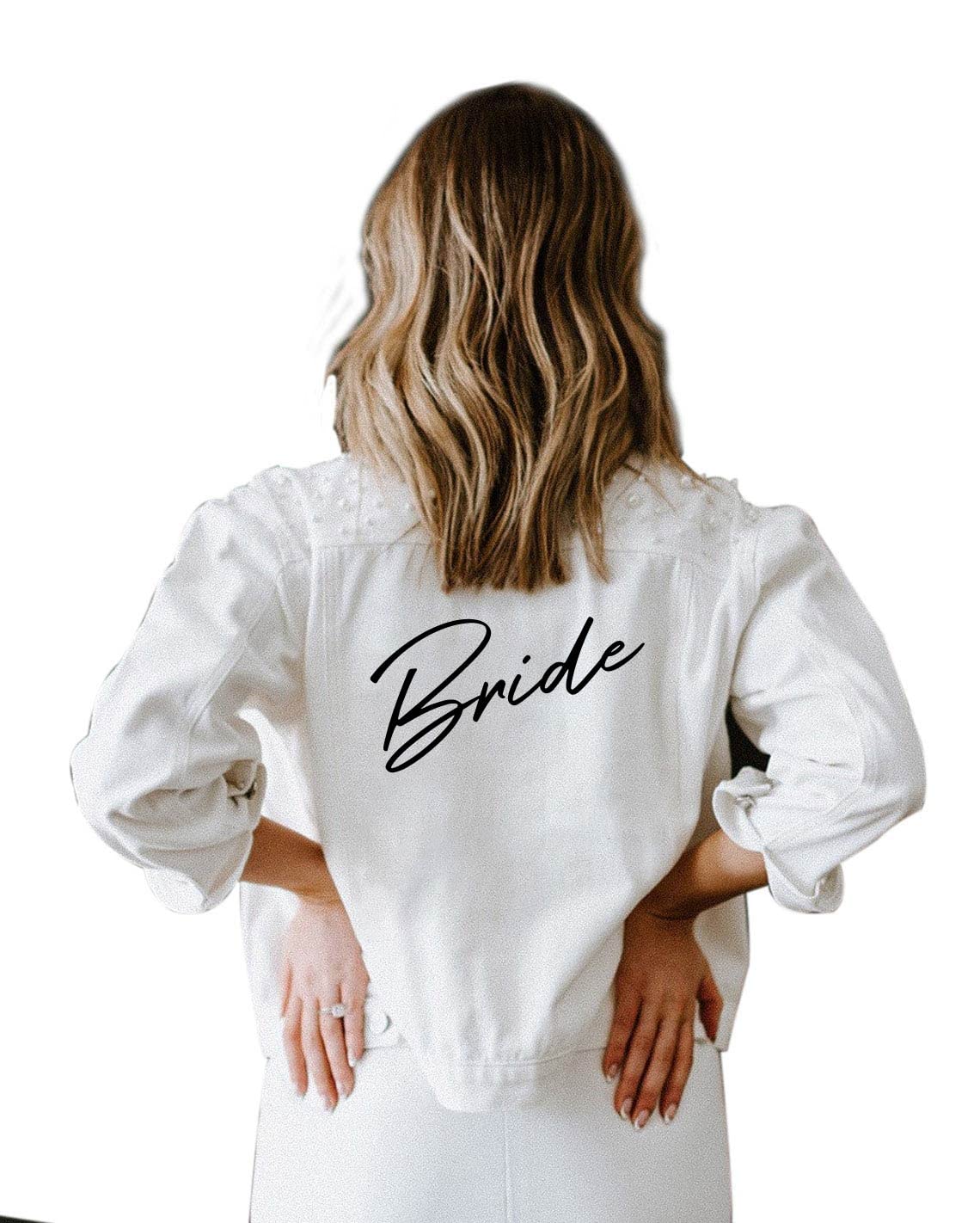 Custom Pearl Denim Jacket for Bride - Personalized Mrs Bride Bachelorette Jacket | Perfect for Wedding Parties, Bridal Showers & Hen Night Gifts