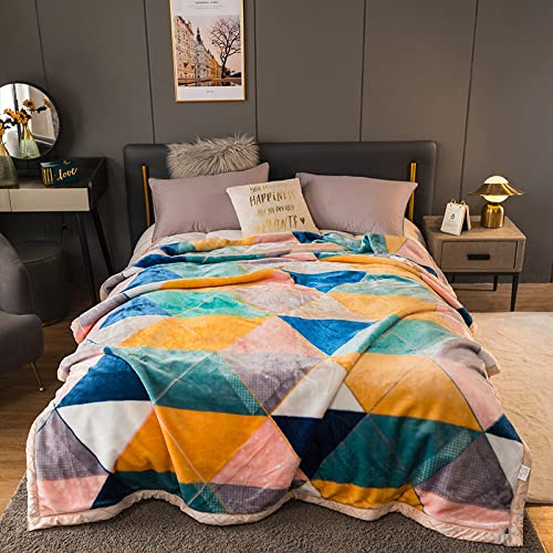 Korean Mink Blanket - Ultra Soft Plush Fleece Blanket with Geometric Triangle Pattern, 2-Ply Heavy Weight, King Size for Winter - Perfect for Cozy Nights, Bedroom Decor & Gift Giving