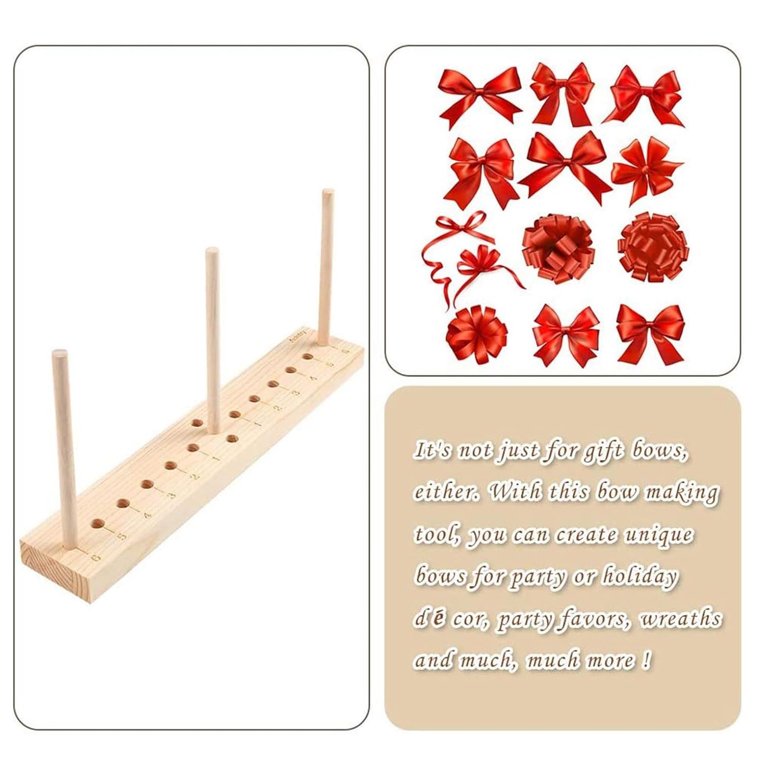PEAKTREND Oak Bow Maker Tool - 3 Long Stick Lightweight Portable DIY Ribbon Bow Maker for Wreaths, Hair Bows, Gift Wrapping & Crafting | Perfect for Weddings, Parties & Home Decor