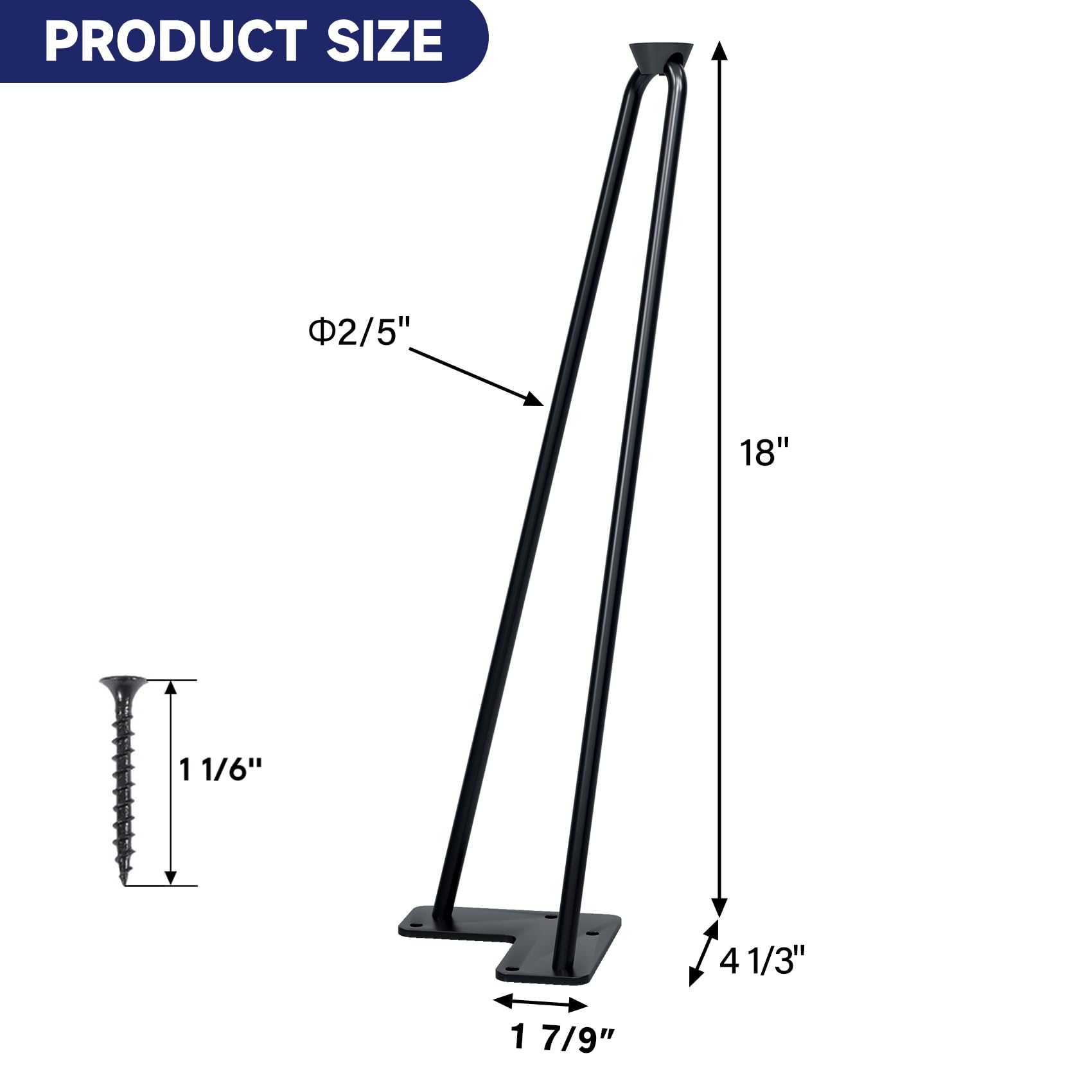 TENGCHANG 18 Inch Black Metal Hairpin Table Legs Set of 4 - Heavy Duty Furniture Legs for Coffee Tables, Dining Desks & Benches - Perfect for Modern Home, Office & Cafe Decor