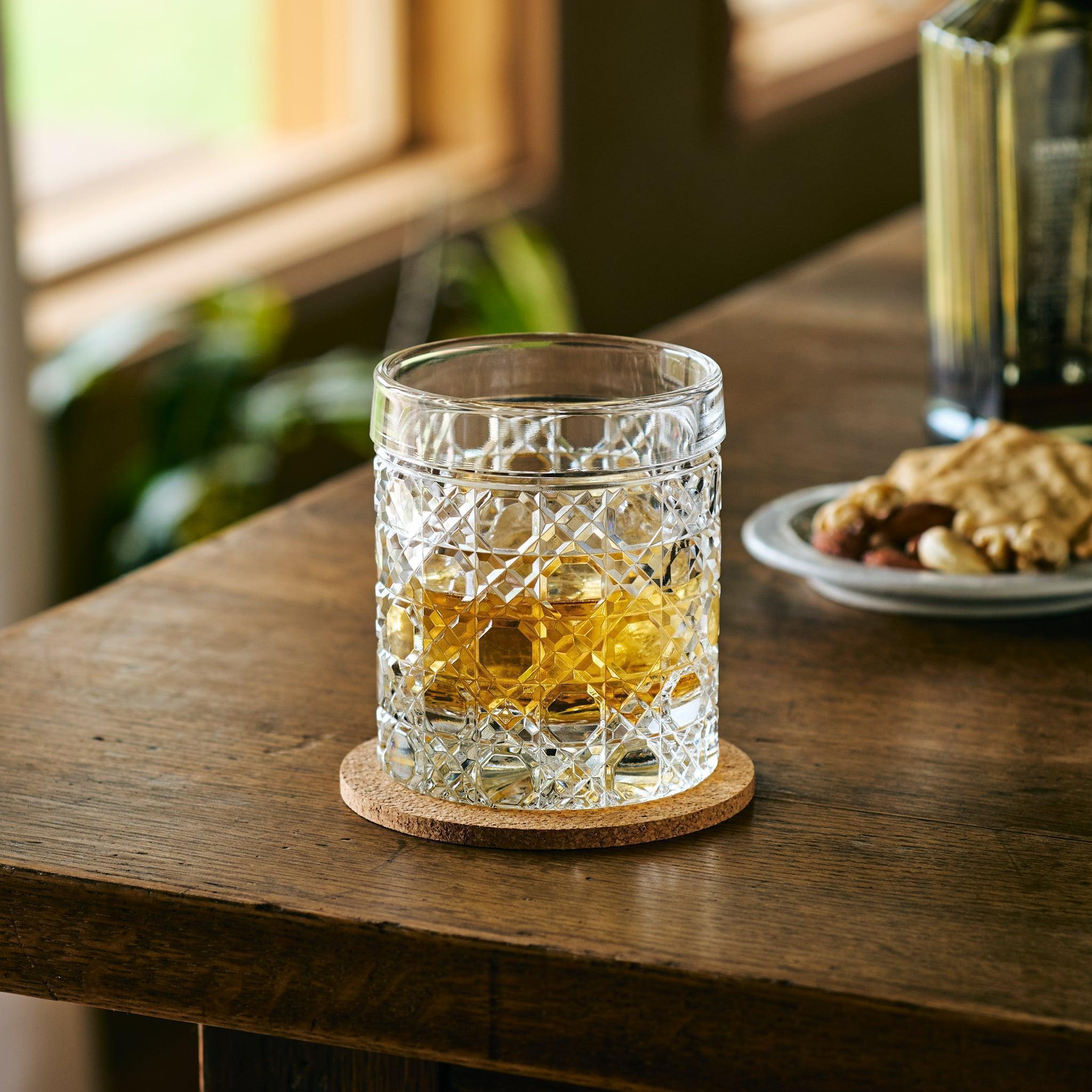 Premium Lattice Cut Whiskey Glasses Set of 4 - Elegant Crystal Clear Drinking Glasses for Scotch, Bourbon, Cocktails - Perfect for Home Bar, Dinner Parties & Gifts