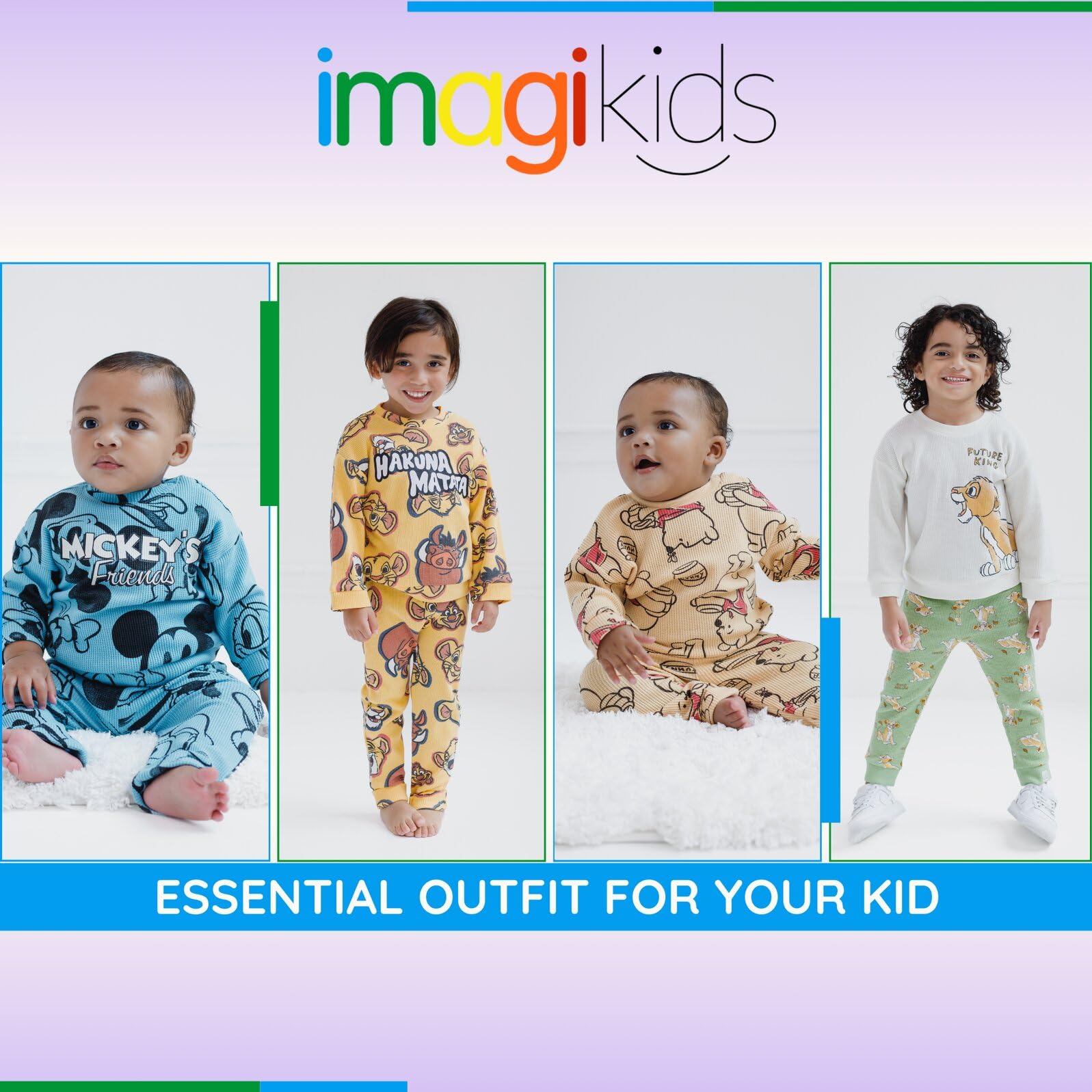 Disney Waffle Knit Pullover Sweatshirt & Jogger Pants Outfit Set for Babies & Toddlers (0-3M-5T) - Soft Cotton Lounge Wear for Newborns & Kids - Perfect for Playtime, Family Photos & Cozy Outings