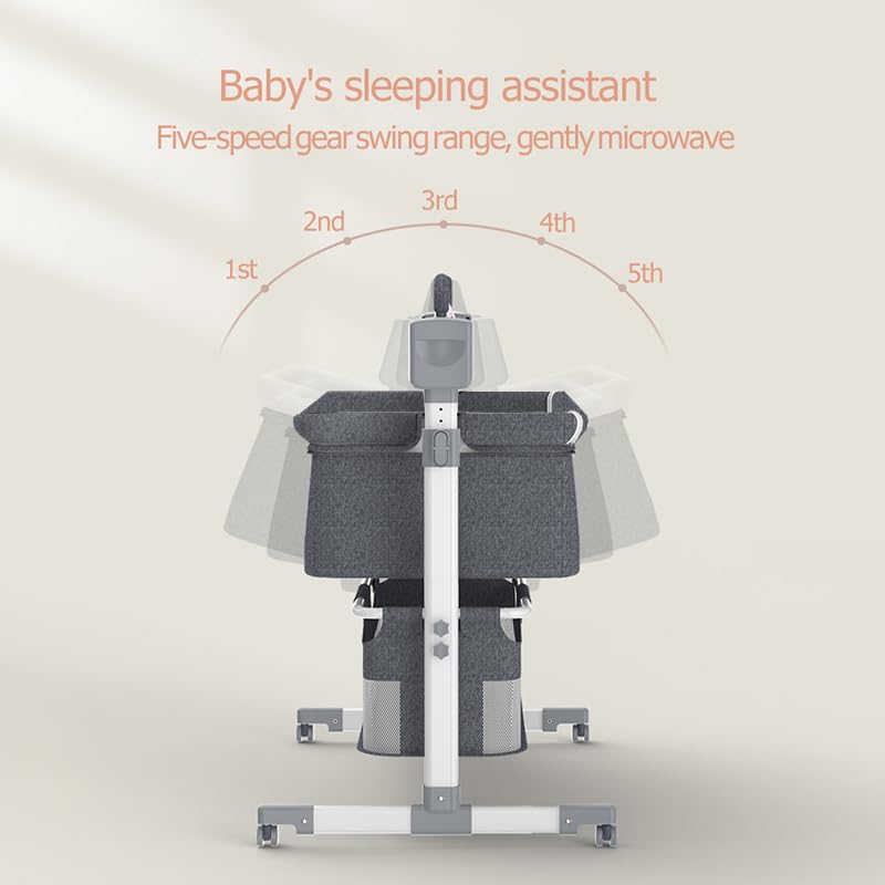Electric Bassinet for Co-Sleeping - Convertible Baby Bedside Crib with Bluetooth 5, 5 Swaying Gears & Remote Control | Foldable Infant Bedside Sleeper & Toddler Cradle | Safe Nursery Sleeping Solution for Newborns & Babies (601 Khaki) | Perfect for Bedroom, Nursery & Travel Use