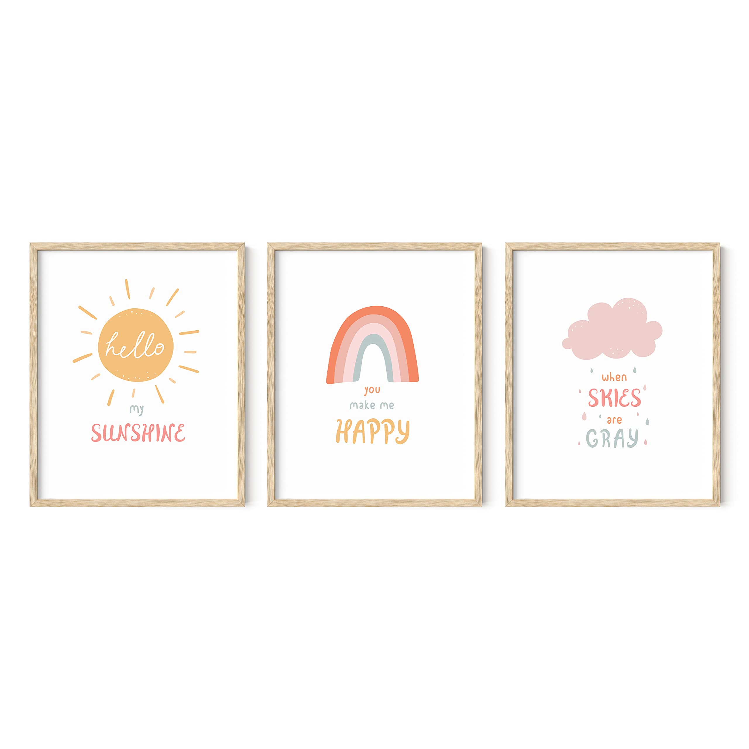 HAUS AND HUES Nursery Posters - Set of 3 Rainbow Wall Art for Kids Room, Nursery Decor & Classroom Decorations (Beige Frame, 16x20) | Perfect for Baby Girl's Room, Playroom & Preschool Learning Spaces