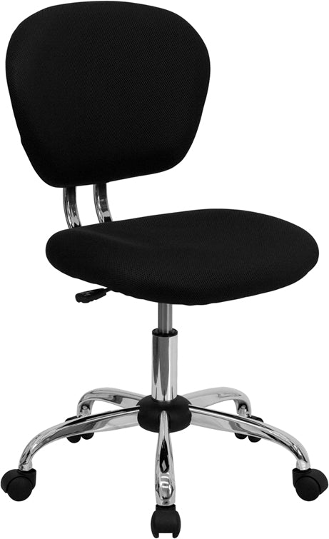 FLASH Beverly Mid Back Black Mesh Office Chair with Padded Seat, Swivel & Adjustable Height, Chrome Base & Arms - Ergonomic Desk Chair for Home & Office Workspace