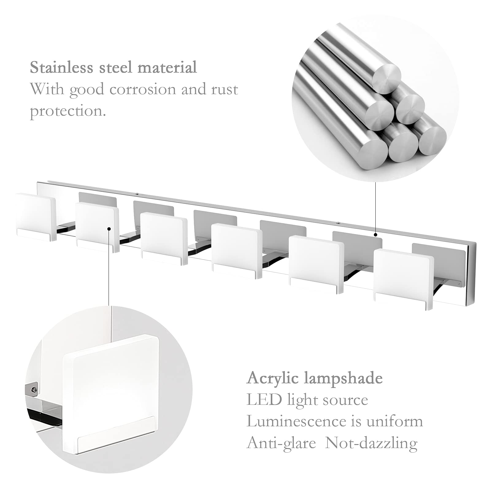 Ralbay 6-Light LED Modern Vanity Light - Acrylic & Stainless Steel Bathroom Lighting Fixture for Mirror, Makeup Area & Dressing Room