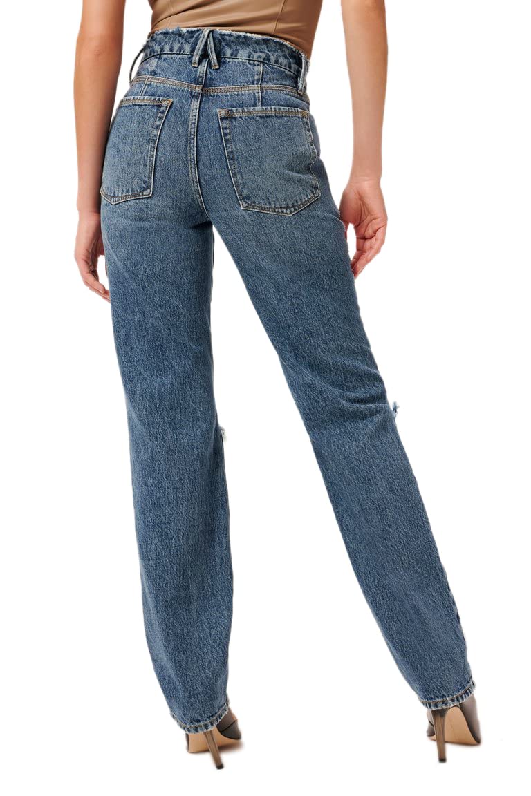 Good American Women's 90s High-Rise Destroyed Straight Leg Jeans - Vintage Distressed Denim for Casual Outfits & Streetwear Fashion