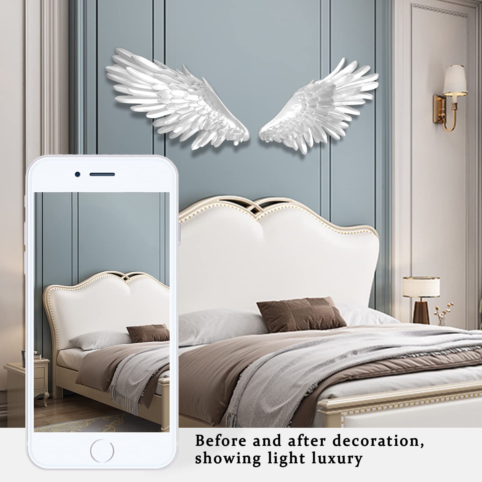Premium 3D White Angel Wings Wall Art Sculpture - Elegant Home Decor for Living Room, Bedroom, Dining Room & Study - Perfect Gift for Friends & Family - Ideal for Wedding, Nursery & Spiritual Spaces