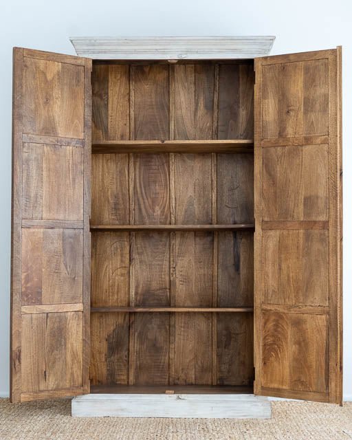 Hand Carved Solid Wood Charika Armoire - Traditional Indian Wardrobe with Mirror & Storage | Perfect for Bedroom, Living Room & Guest Room Organization