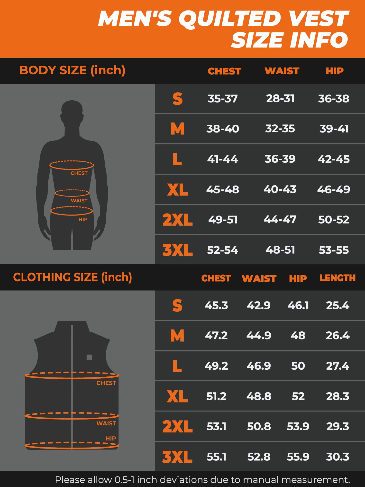 ORORO Men's Heated Quilted Vest with Rechargeable Battery Pack - Lightweight Winter Heating Jacket for Outdoor Activities, Camping & Work