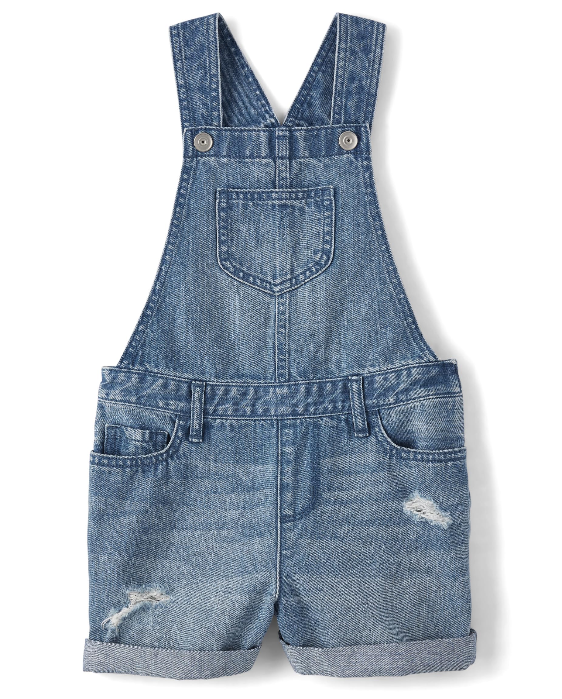 The Children's Place Girls Denim Shortall Overalls | Cute & Comfortable Toddler Jumpsuit for Playdates, Summer Outfits & Casual Wear