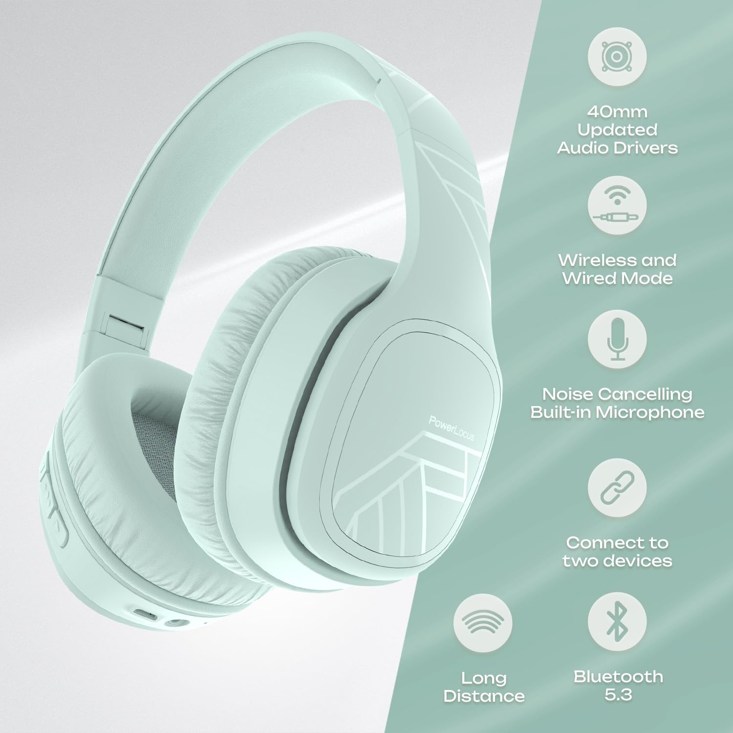 PowerLocus Bluetooth Over-Ear Headphones Wireless with Microphone - 50H Playtime, Foldable Design, Deep Bass & Hi-Fi Stereo Sound - Perfect for Travel, Gaming, Work Calls & Music Listening (PC/Phone Compatible)