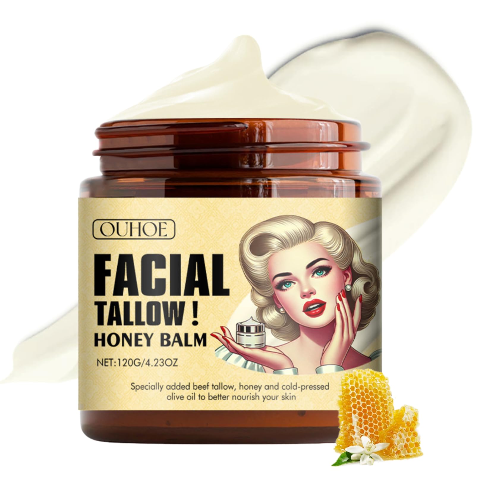Grass-Fed Beef Tallow & Raw Honey Face Balm - Nourishing Moisturizer for Dry Skin - Hydrating Anti-Aging Body Butter - Organic Skincare for Face & Body - Perfect for Night Routine & Winter Care