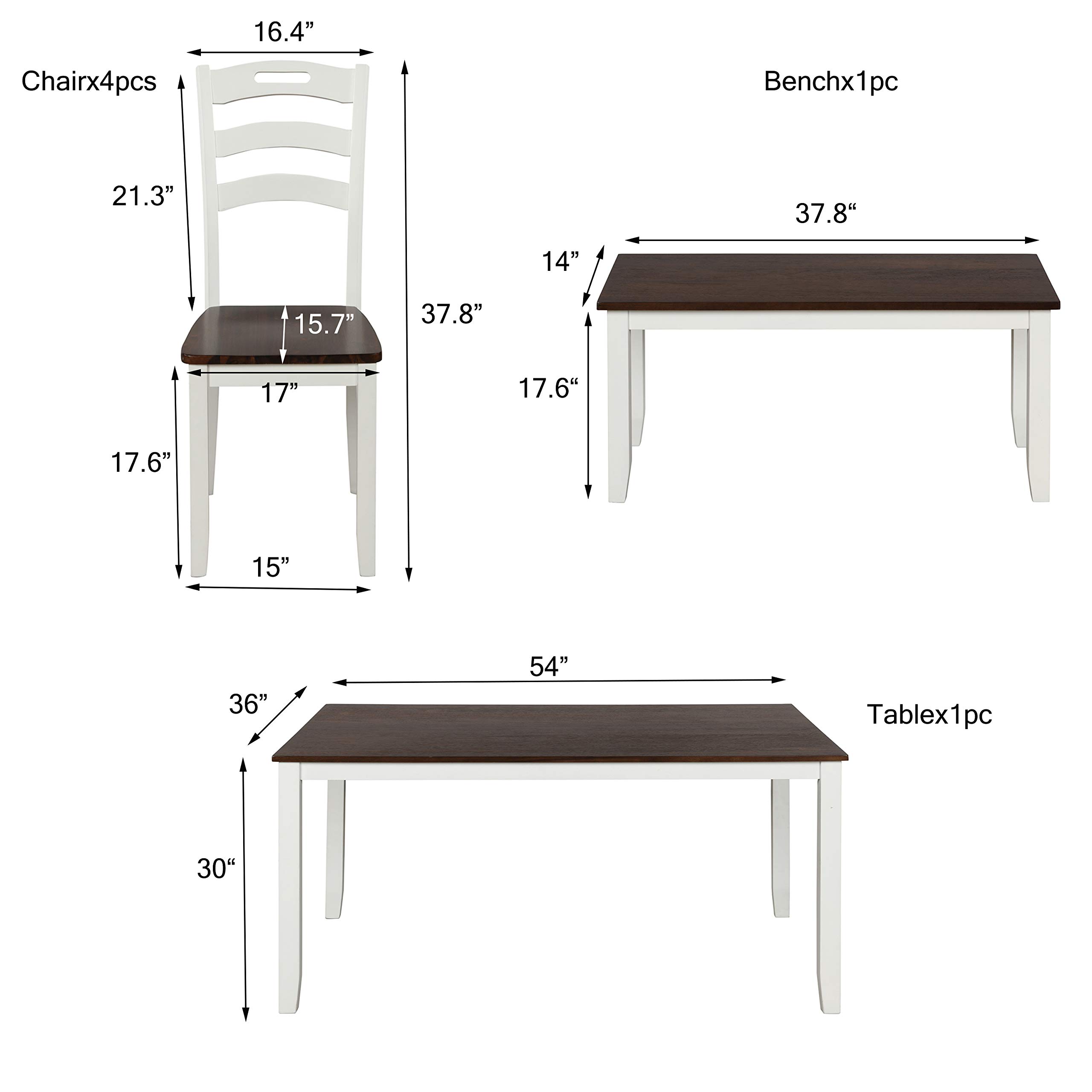 Quartz Dining Table Set - 6 Piece Wooden Kitchen Table with 1 Bench & 4 Chairs, Waterproof Coated Home Furniture for Dining Room, Kitchen, or Breakfast Nook | Perfect for Family Meals and Entertaining Guests