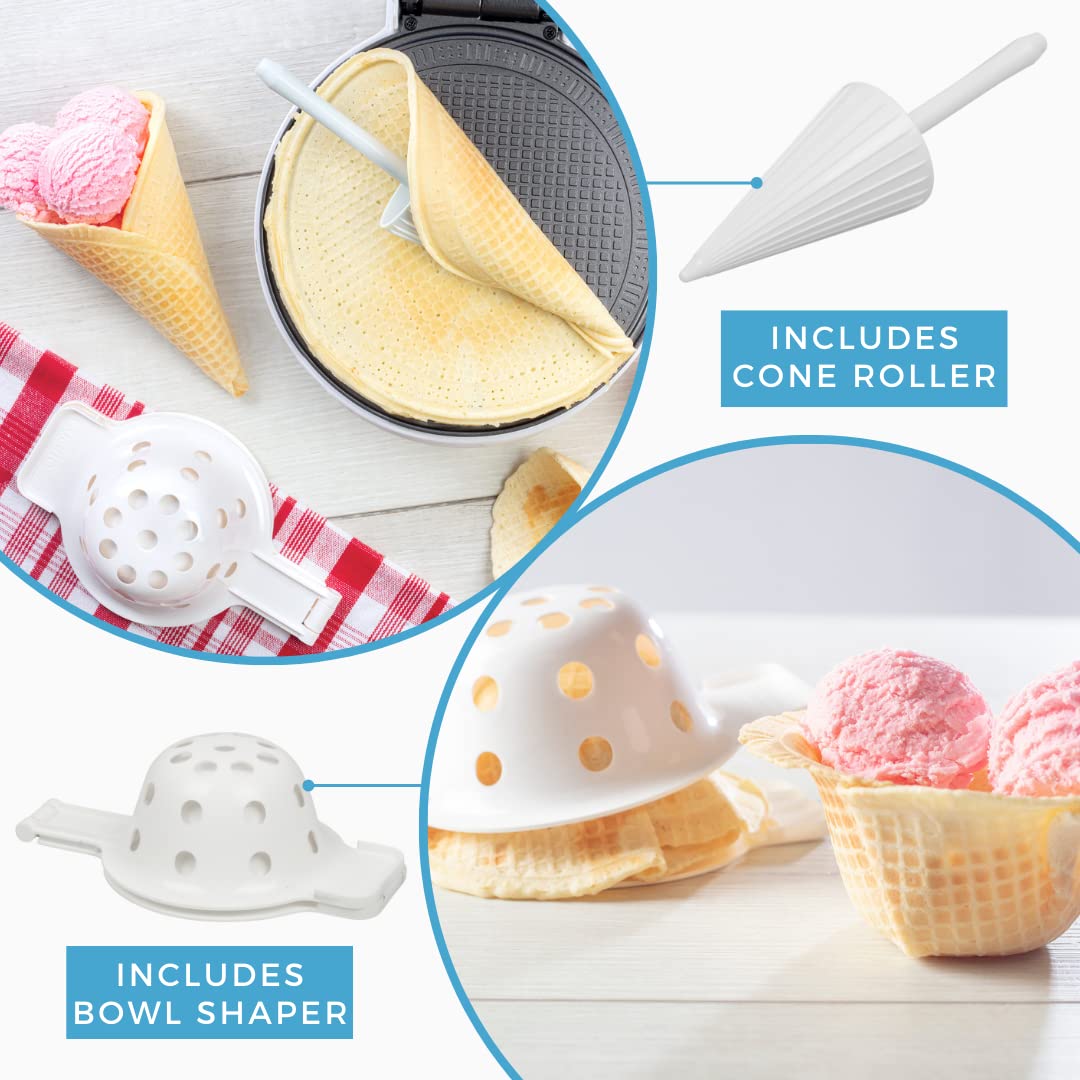 Electric Waffle Cone and Bowl Maker - Nonstick Waffler Iron Machine for Homemade Ice Cream Cones, Sundaes & Desserts | Includes Shaper Roller & Bowl Press | Perfect DIY Treat for Kids & Adults | Great for Parties, Gifts & Home Dessert Making