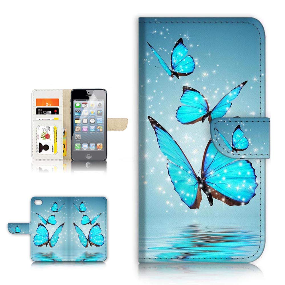 A21669 Blue Butterfly Flip Wallet Phone Case for iPhone 8/7/SE (2020) - Slim Protective Cover with Card Slots | Perfect for Everyday Use, Travel & Business Meetings