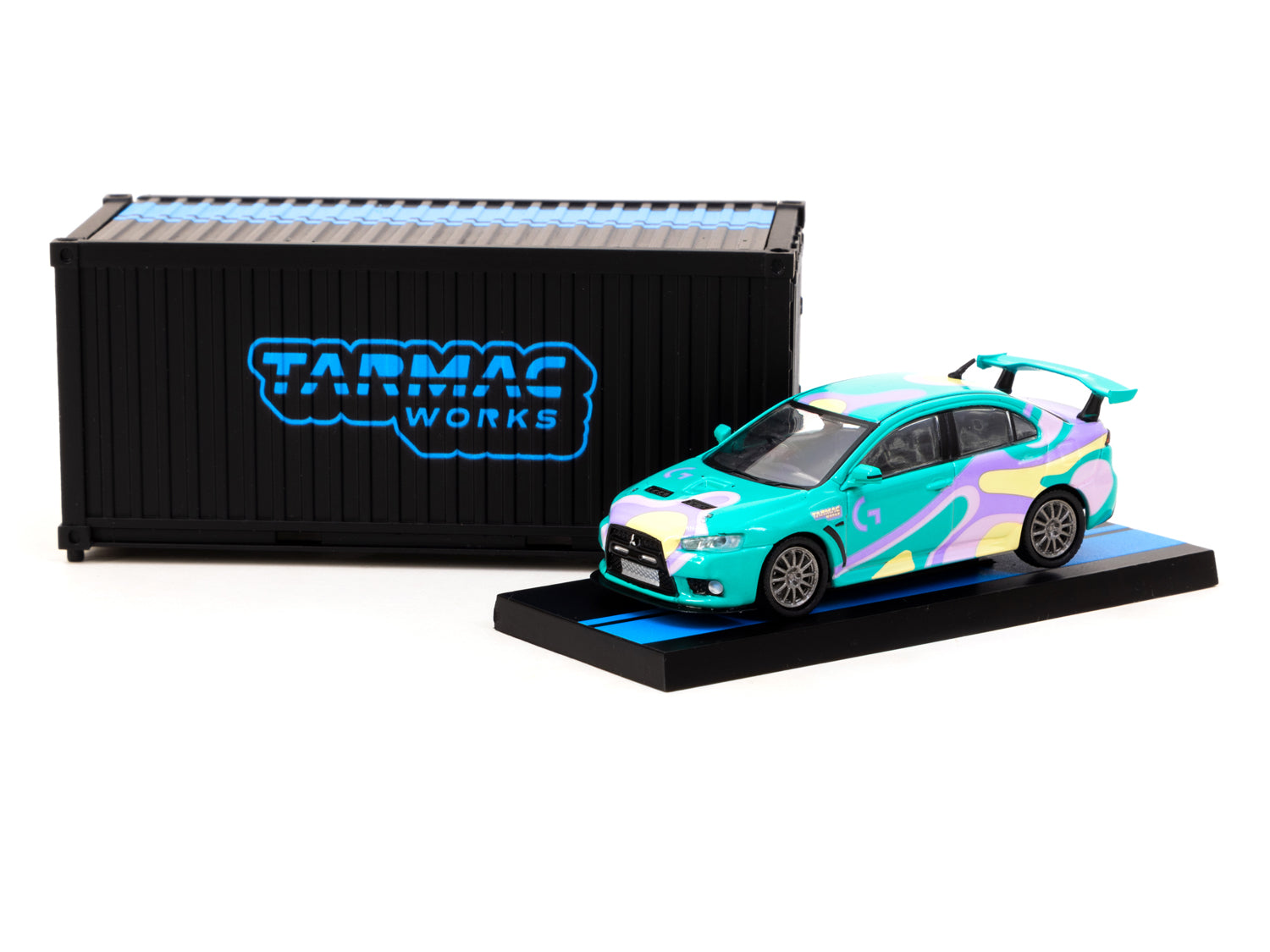 Tarmac Works 1/64 Mitsubishi Lancer Evo X Logitech G NEXT DIMENSION Diecast Model Car with Display Case - Logitech Special Edition - HOBBY64 - Perfect for Collectors, Racing Enthusiasts, and Gaming Setups